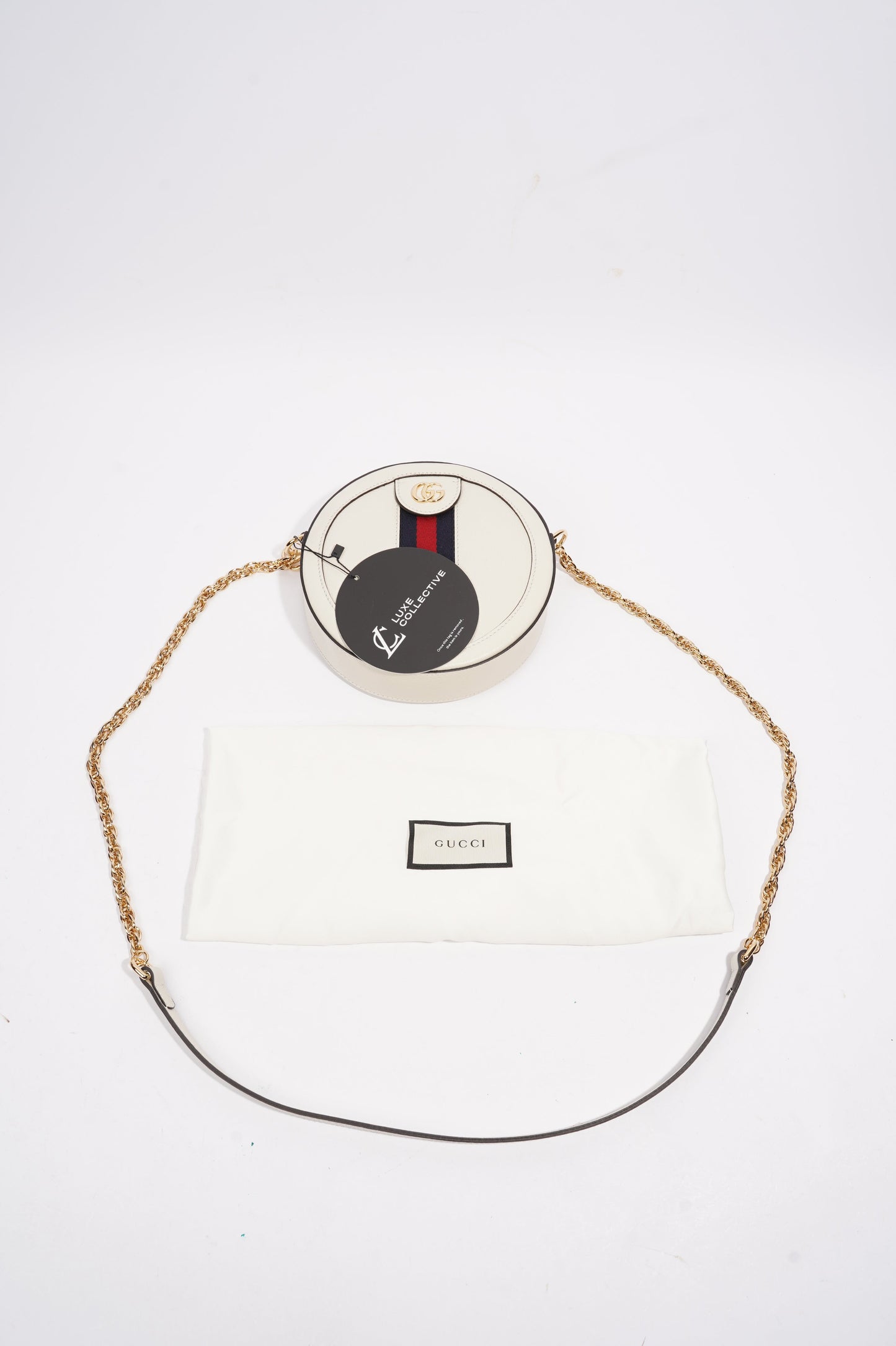 Gucci Ophidia GG Mini Round Shoulder Bag White / Blue / Red Leather