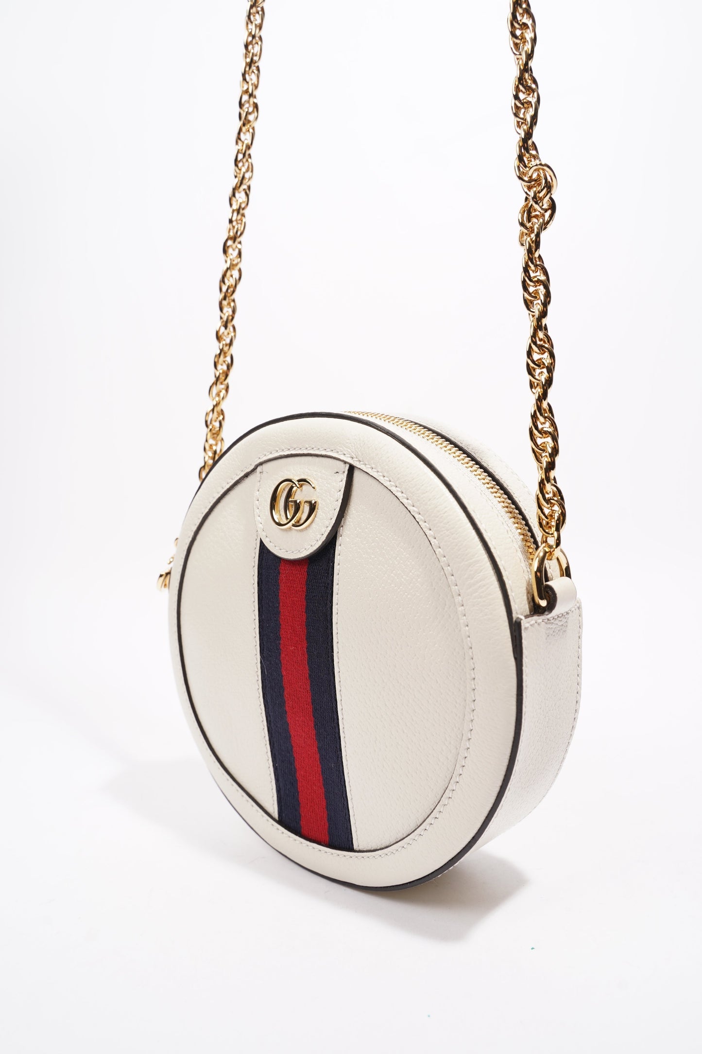 Gucci Ophidia GG Mini Round Shoulder Bag White / Blue / Red Leather