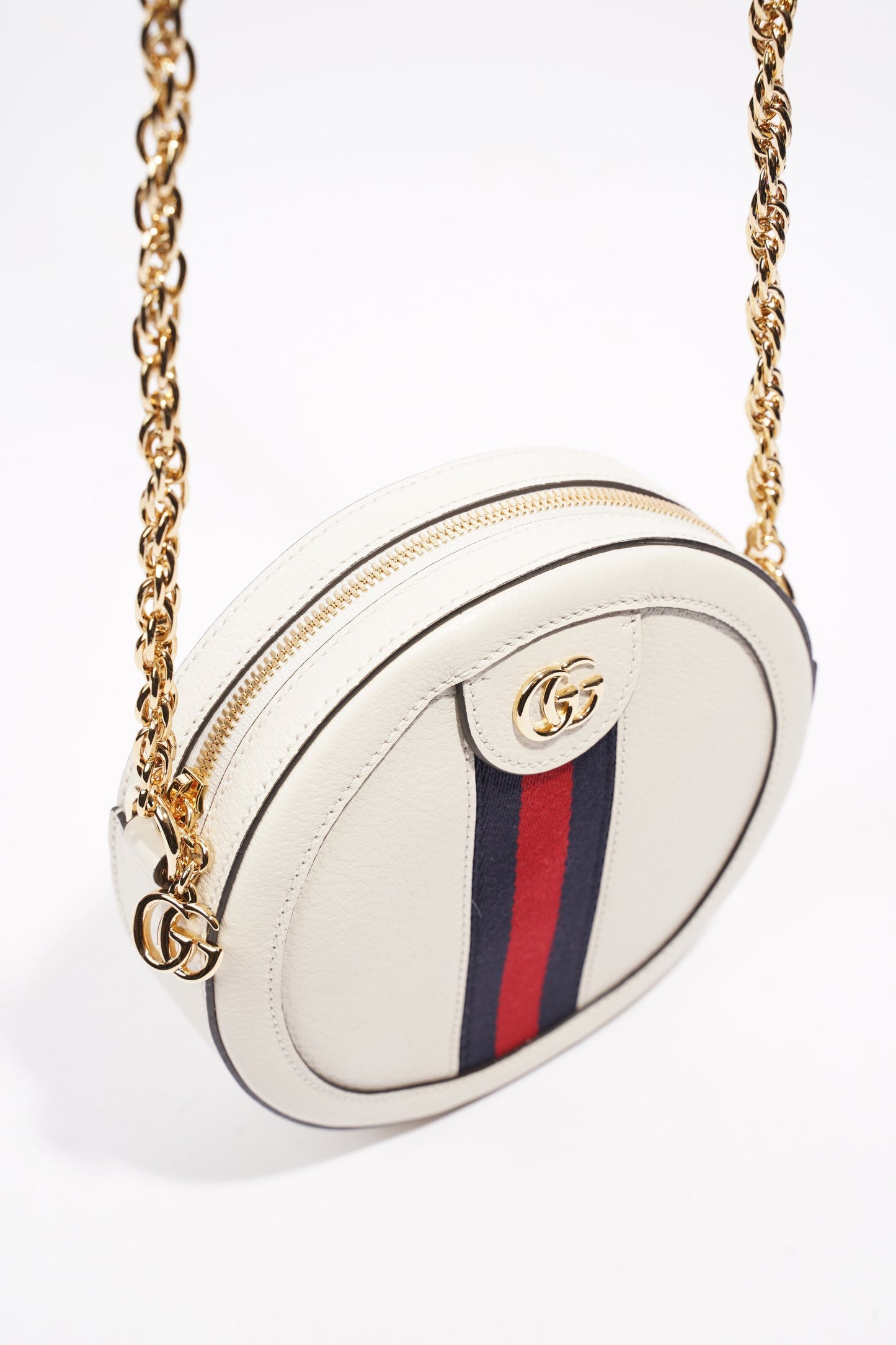 Gucci Ophidia GG Mini Round Shoulder Bag White / Blue / Red Leather