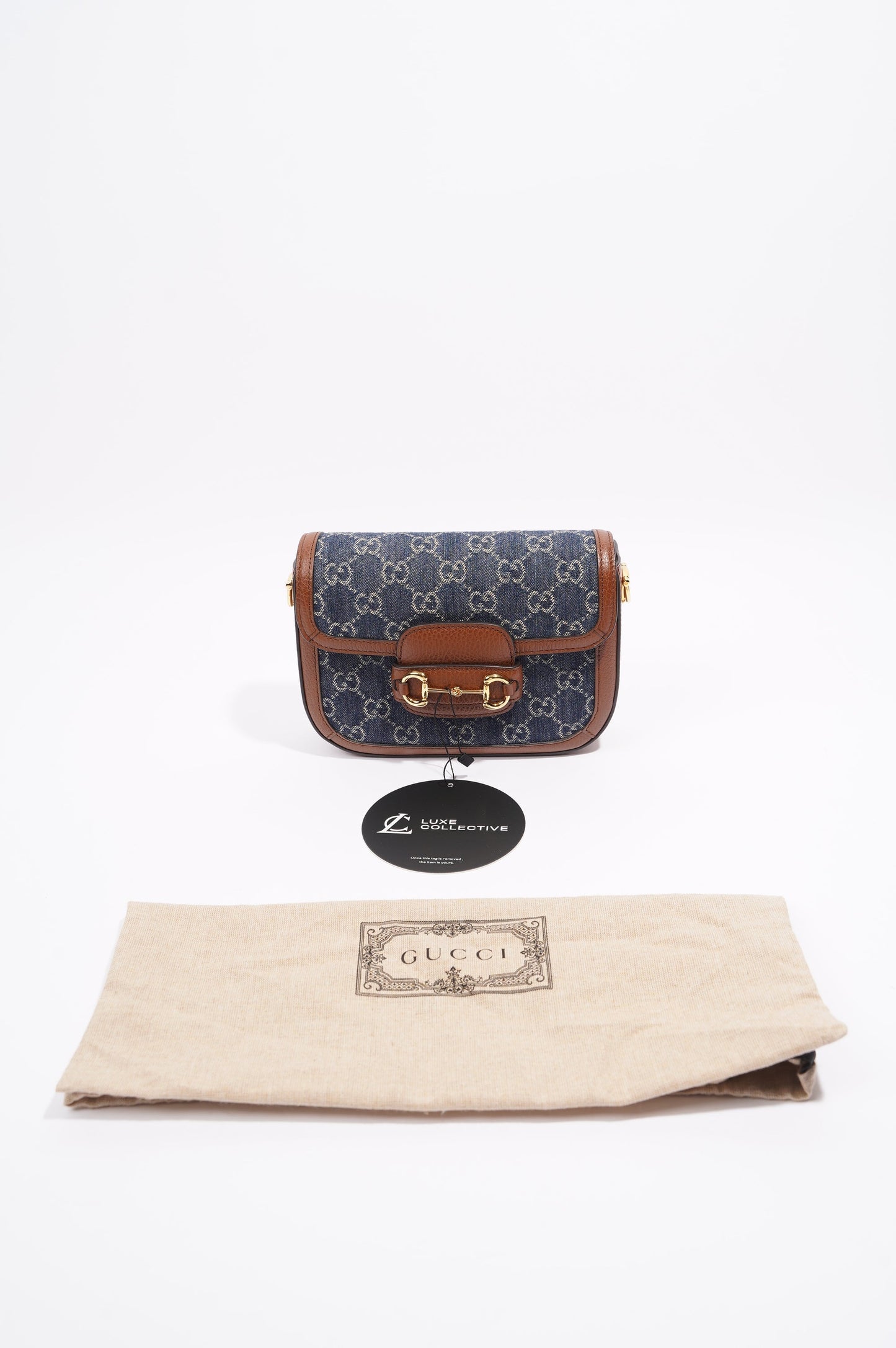 Gucci Horsebit 1955 Mini Bag Denim / Brown Leather