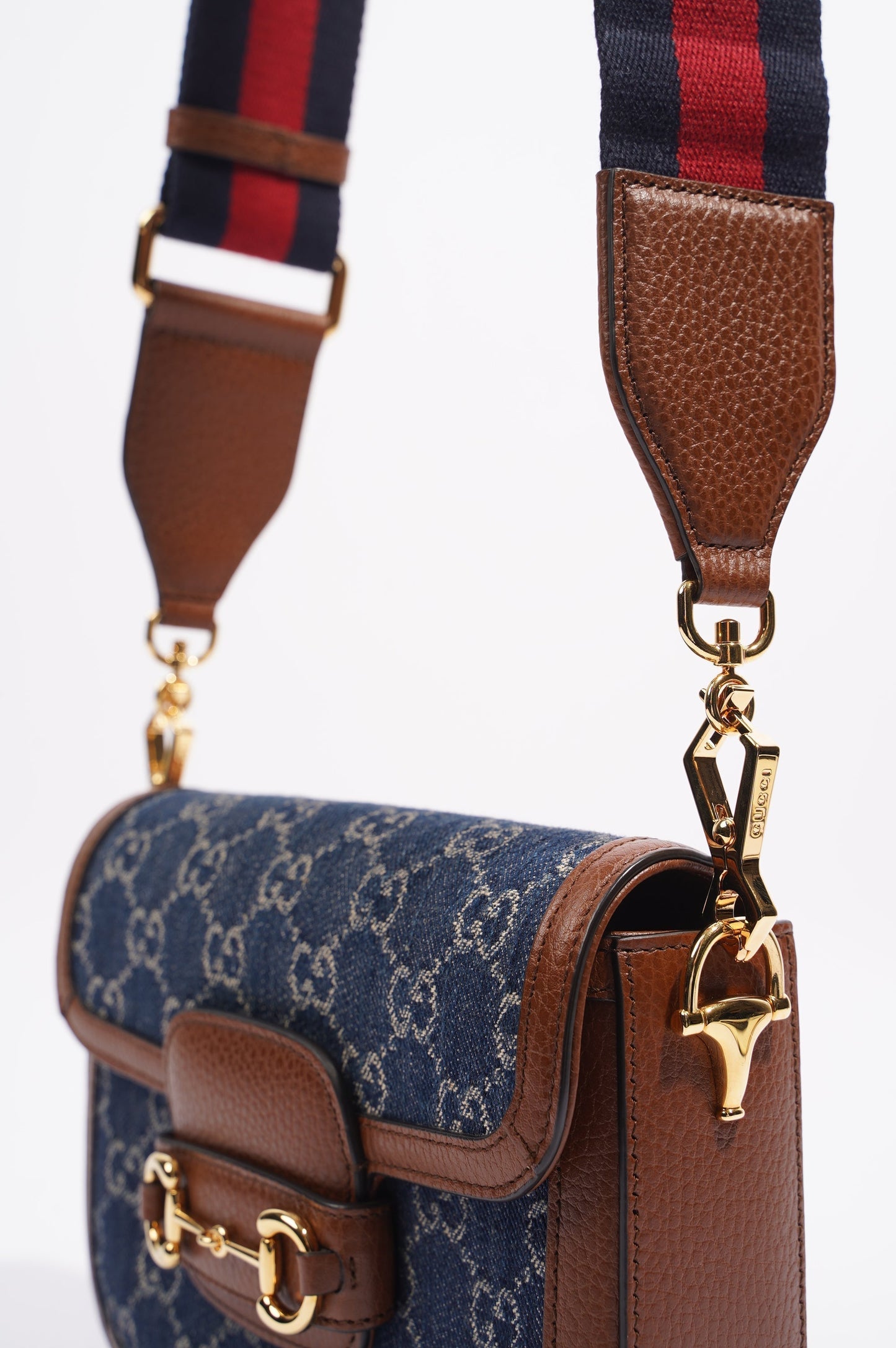 Gucci Horsebit 1955 Mini Bag Denim / Brown Leather