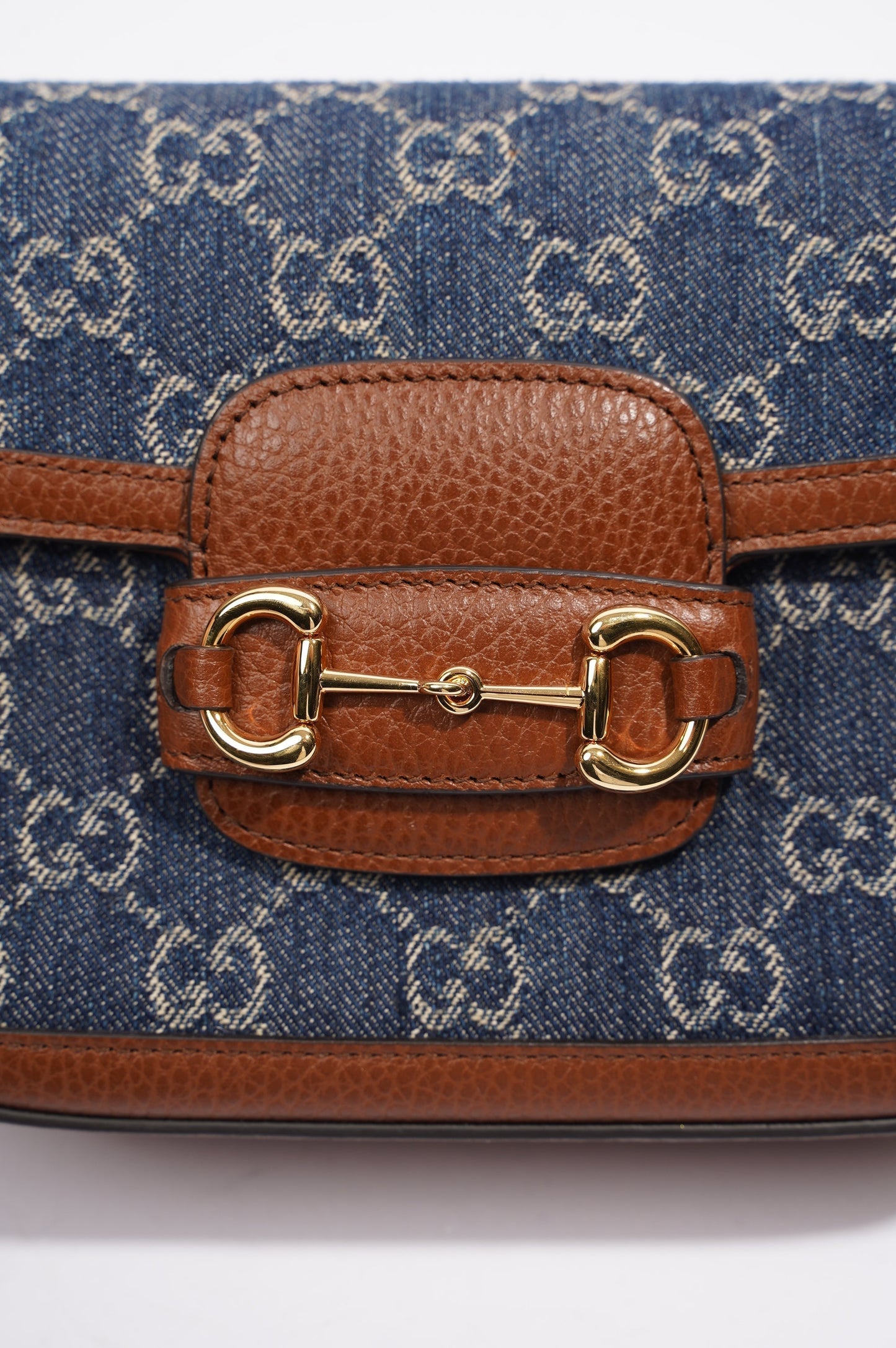 Gucci Horsebit 1955 Mini Bag Denim / Brown Leather