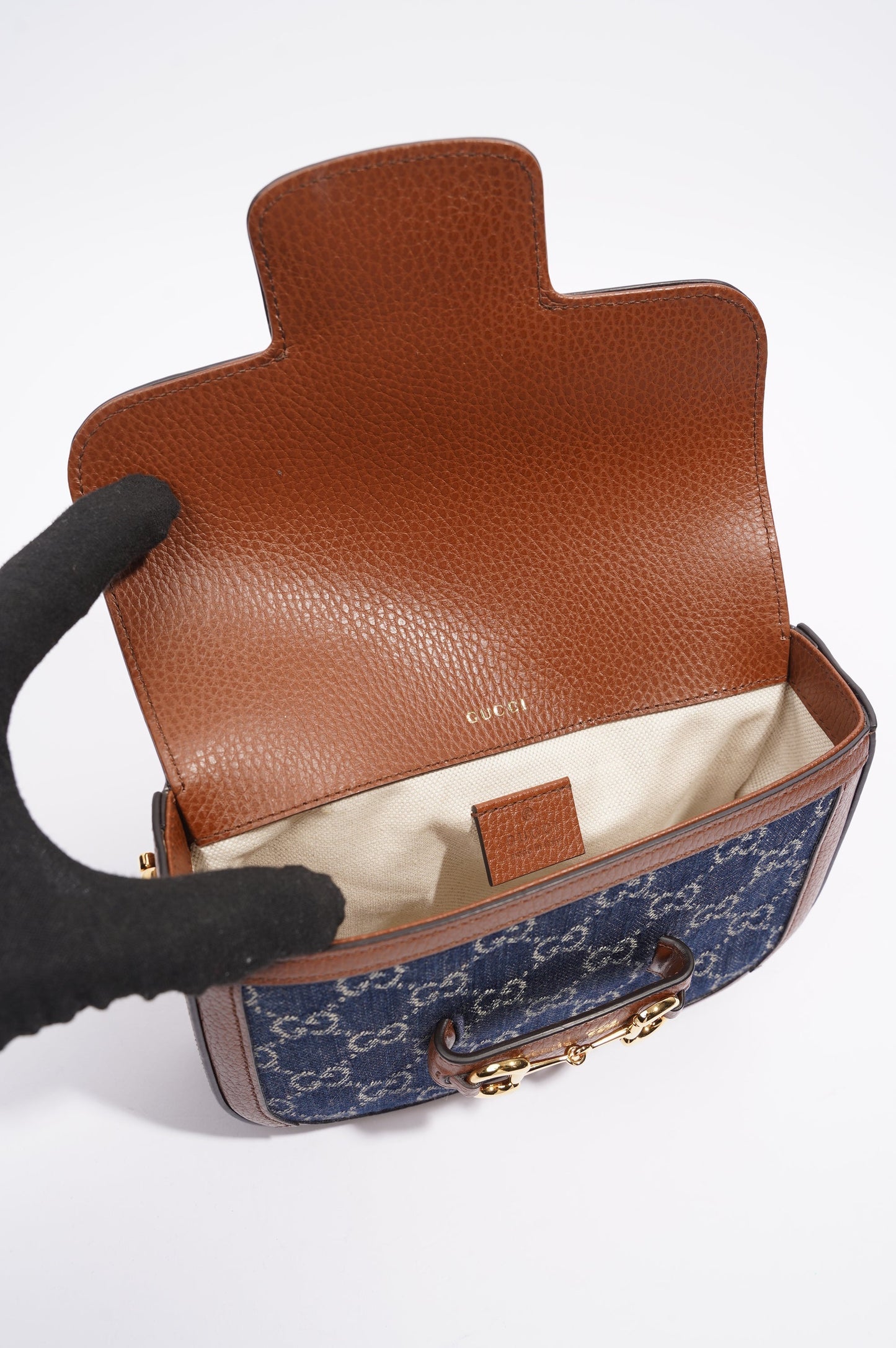 Gucci Horsebit 1955 Mini Bag Denim / Brown Leather