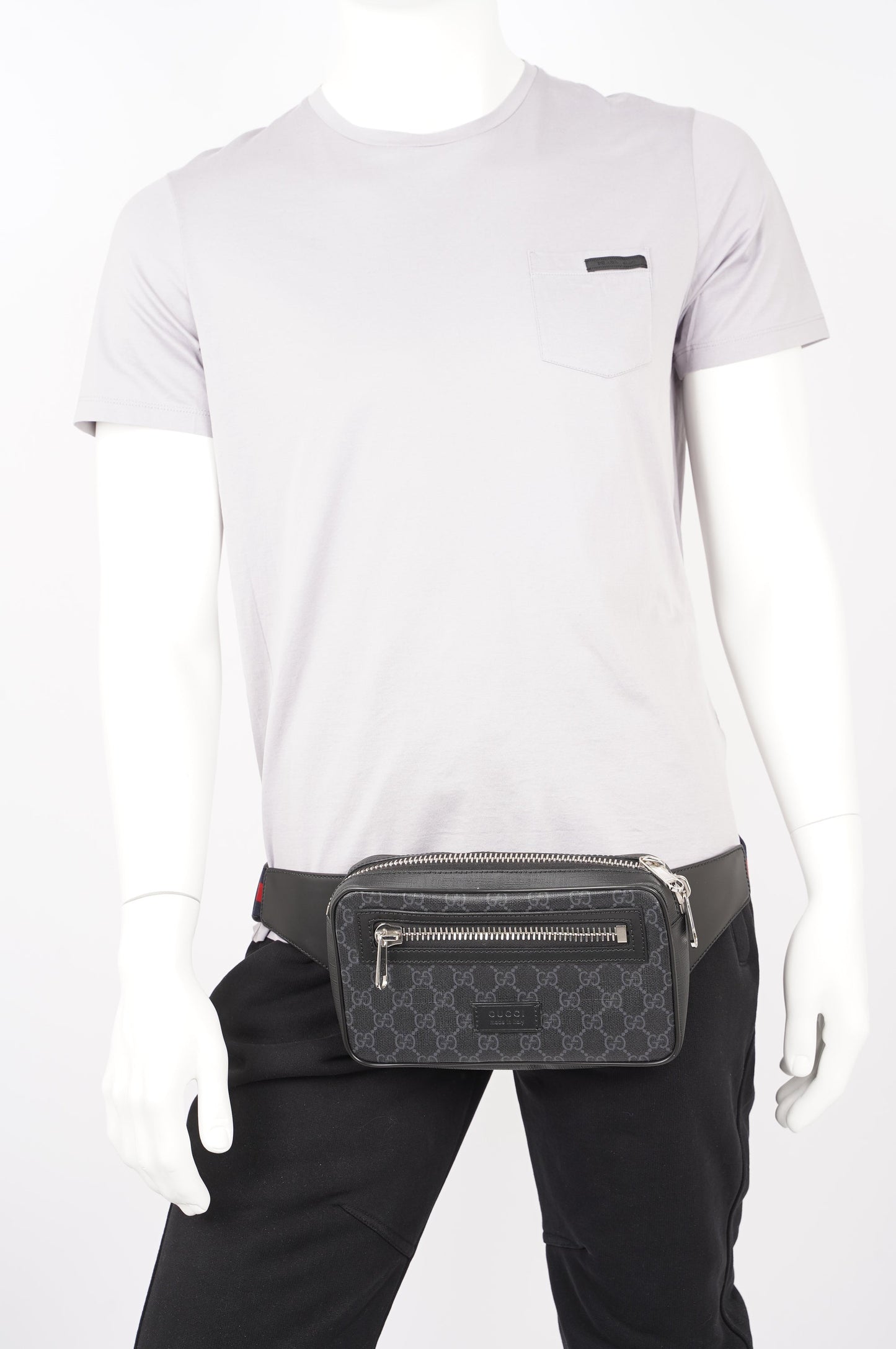 Gucci Mens GG Belt Bag Grey Canvas