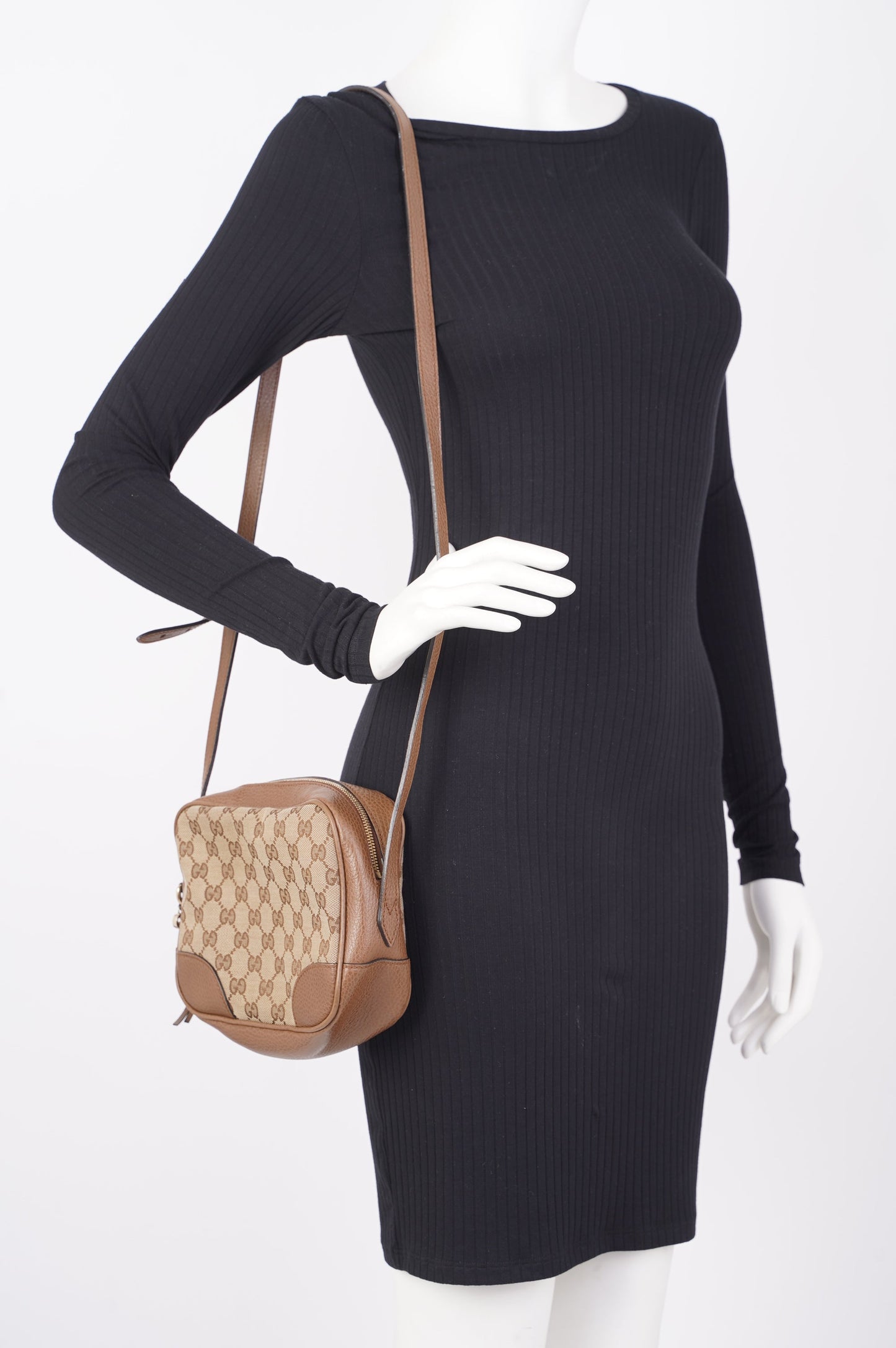 Gucci Womens Bree Messenger Bag Beige / Brown Canvas / Leather