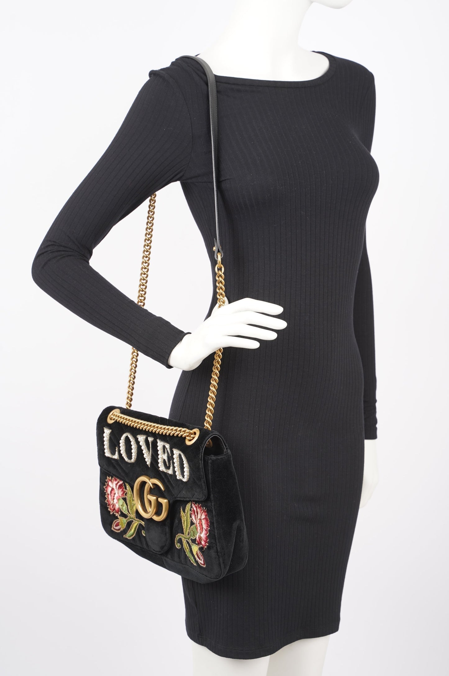 Gucci Womens Marmont Loved Flap Black Multi Medium
