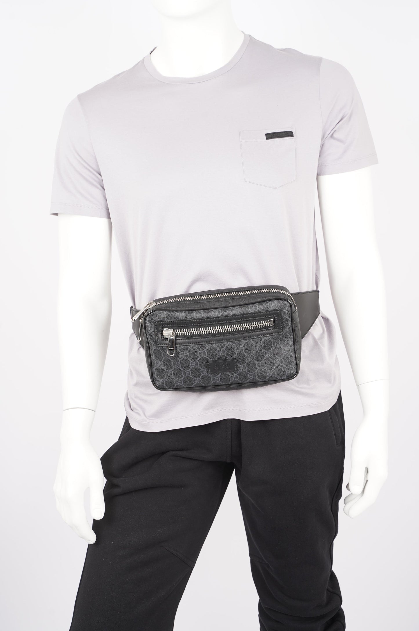 Gucci Mens Soft Zip Belt Bag Black Canvas Small