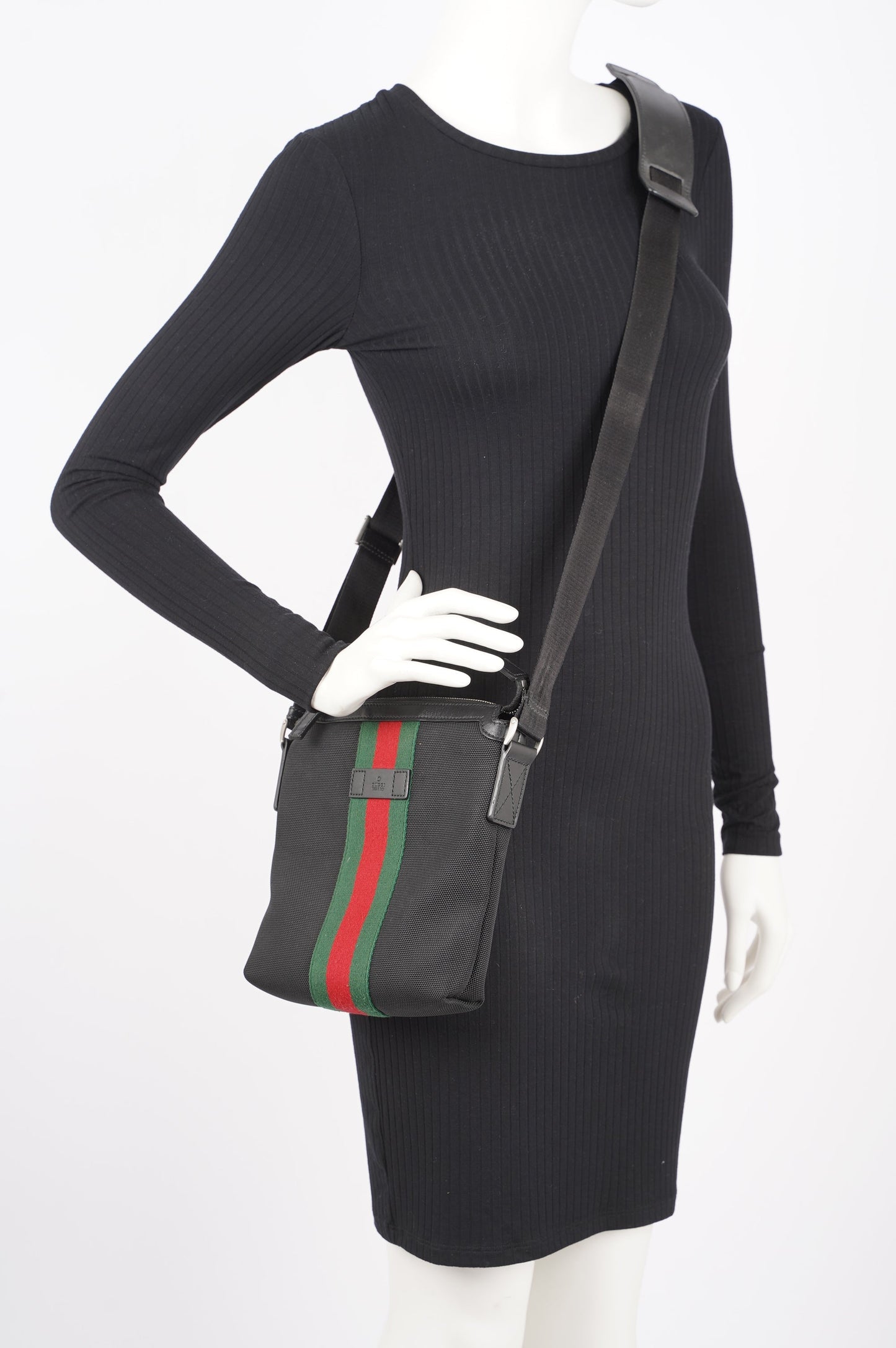 Gucci Womens Cloth Messenger Bag Black Small