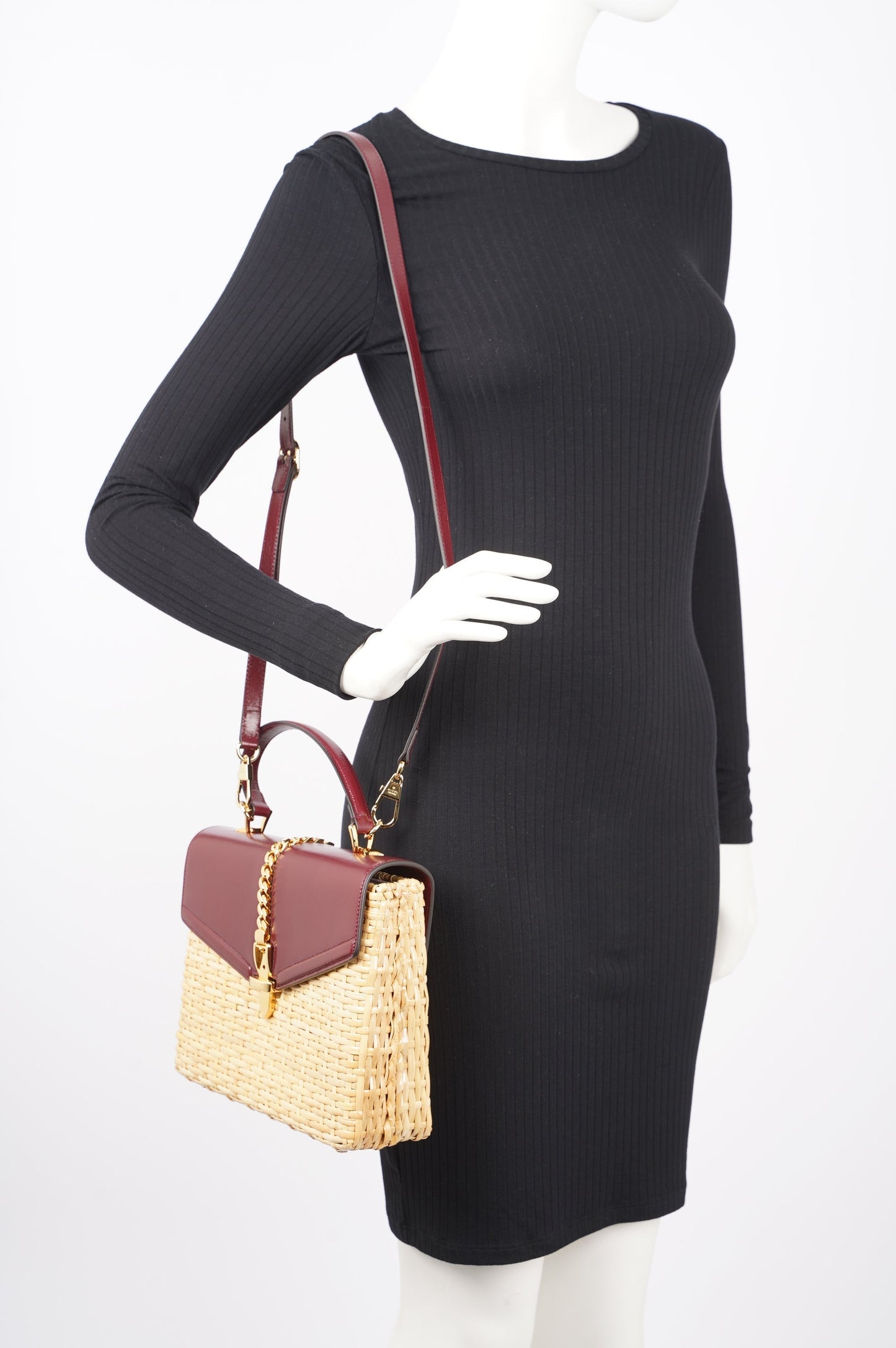Gucci Sylvie 1969 Handbag Wicker / Burgundy