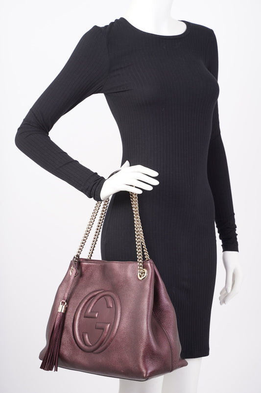 Gucci Womens Soho Chain Bag Purple Leather