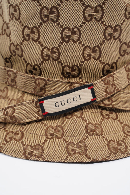 Gucci Womens Reversible Bucket Hat Supreme / Brown Canvas / Nylon Large