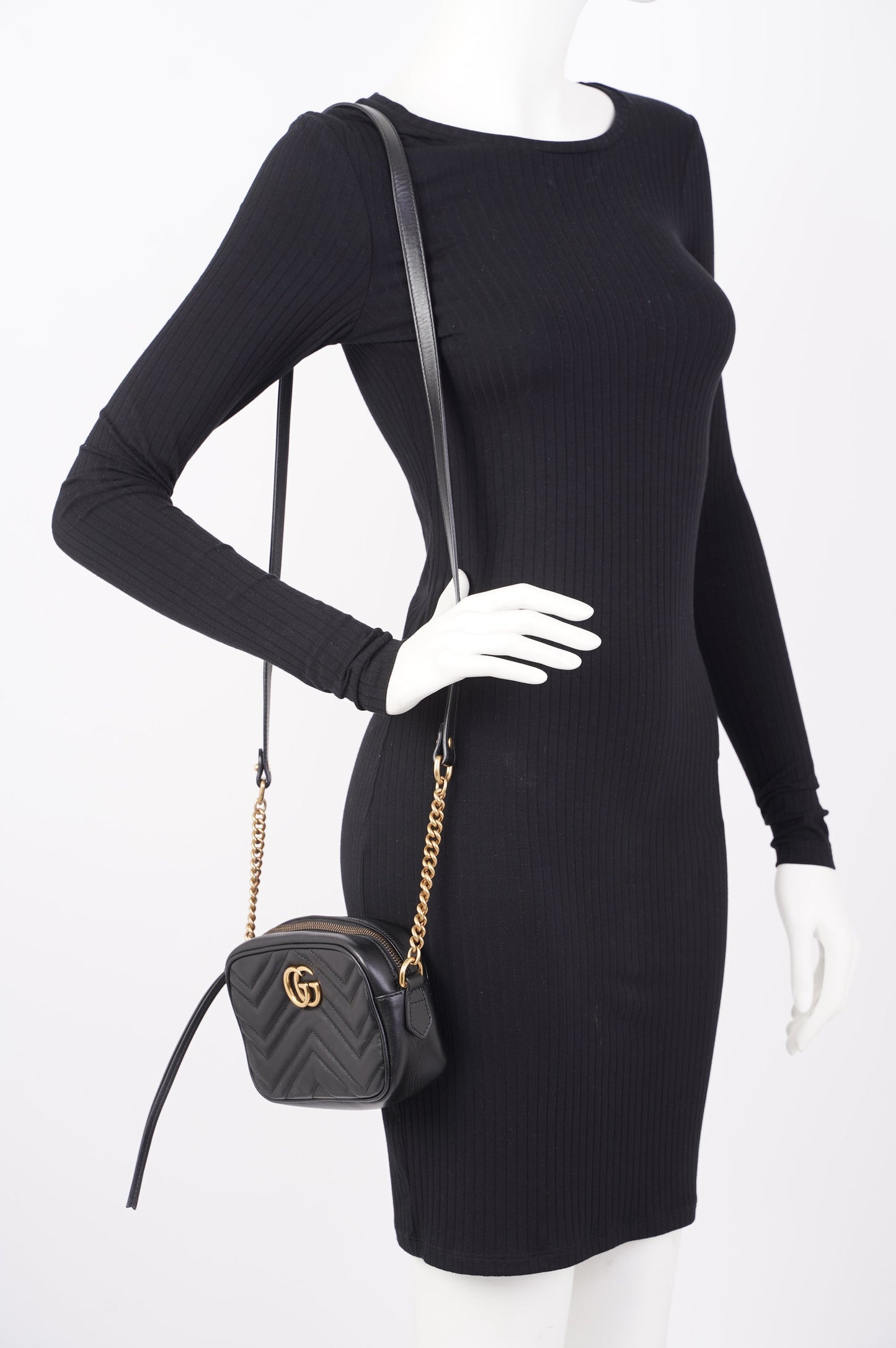 Gucci Womens Marmont Zip Black Leather Mini