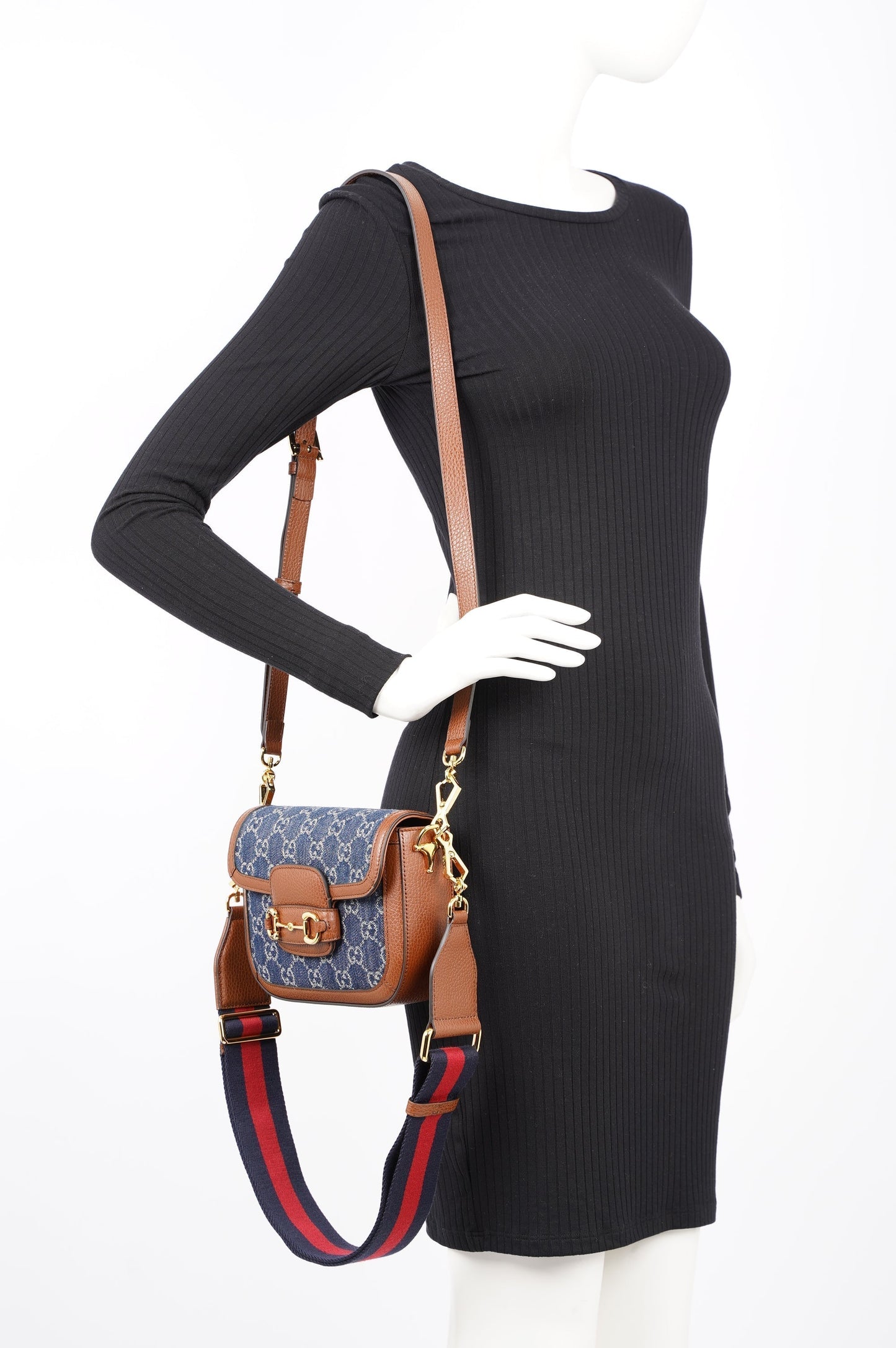 Gucci Womens Horsebit 1955 Mini Bag Demin / Brown