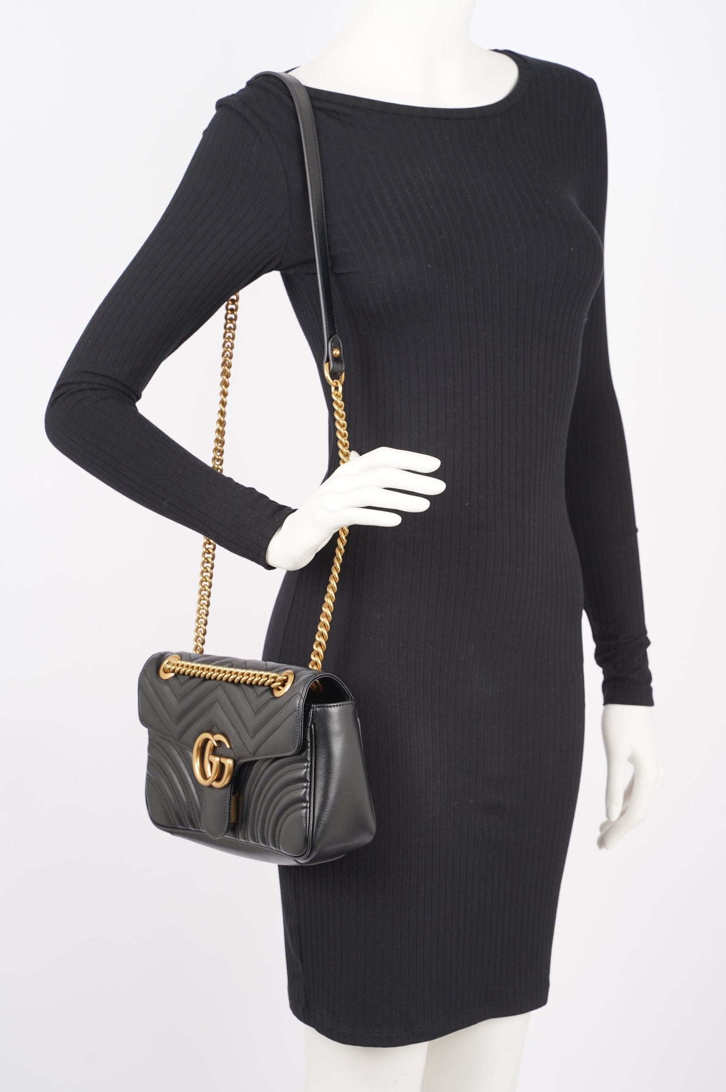 Gucci Womens Marmont Flap Black / Gold Small
