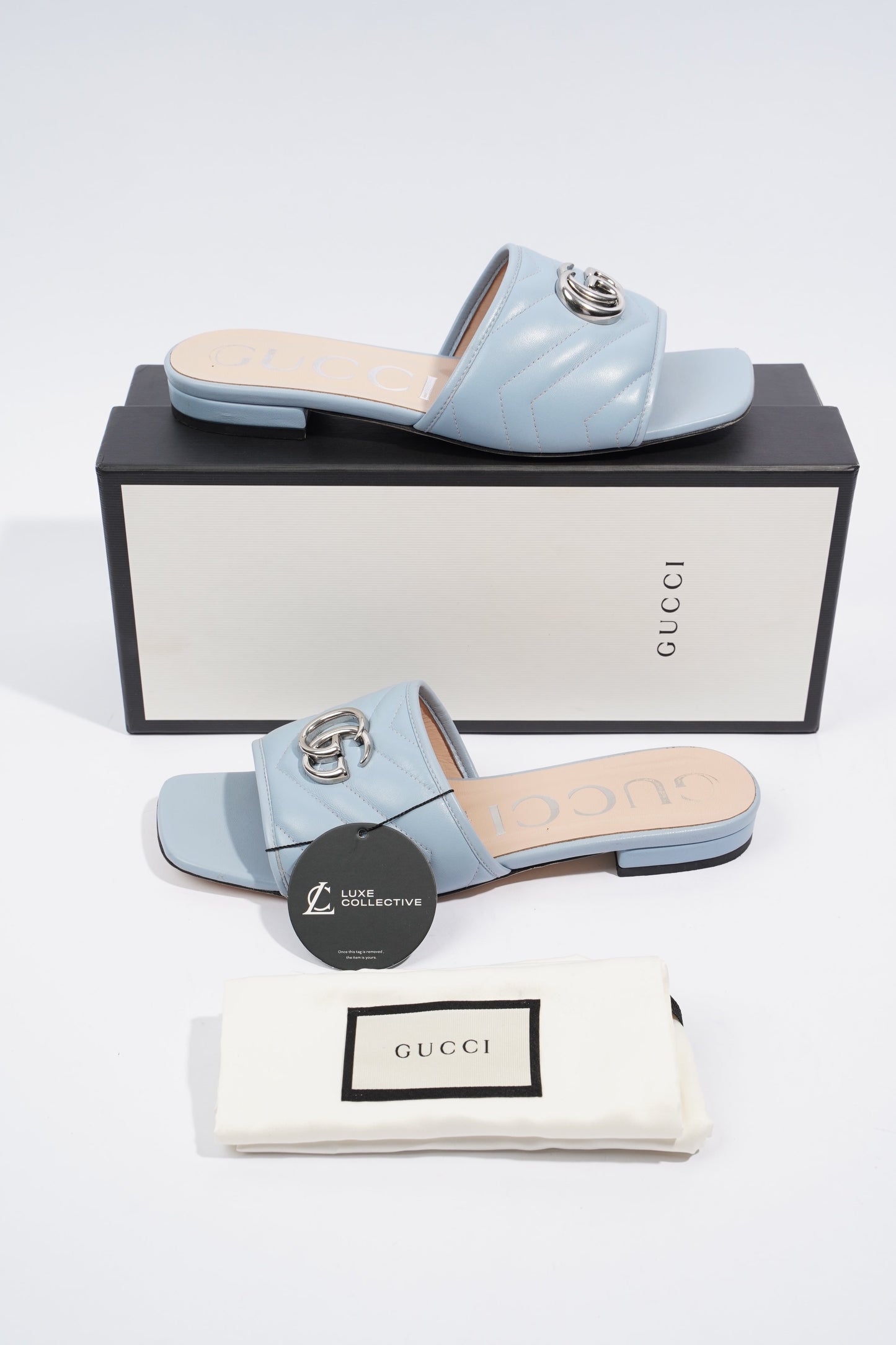 Gucci Double G Leather Sandal Baby Blue EU 38.5 / UK 5.5