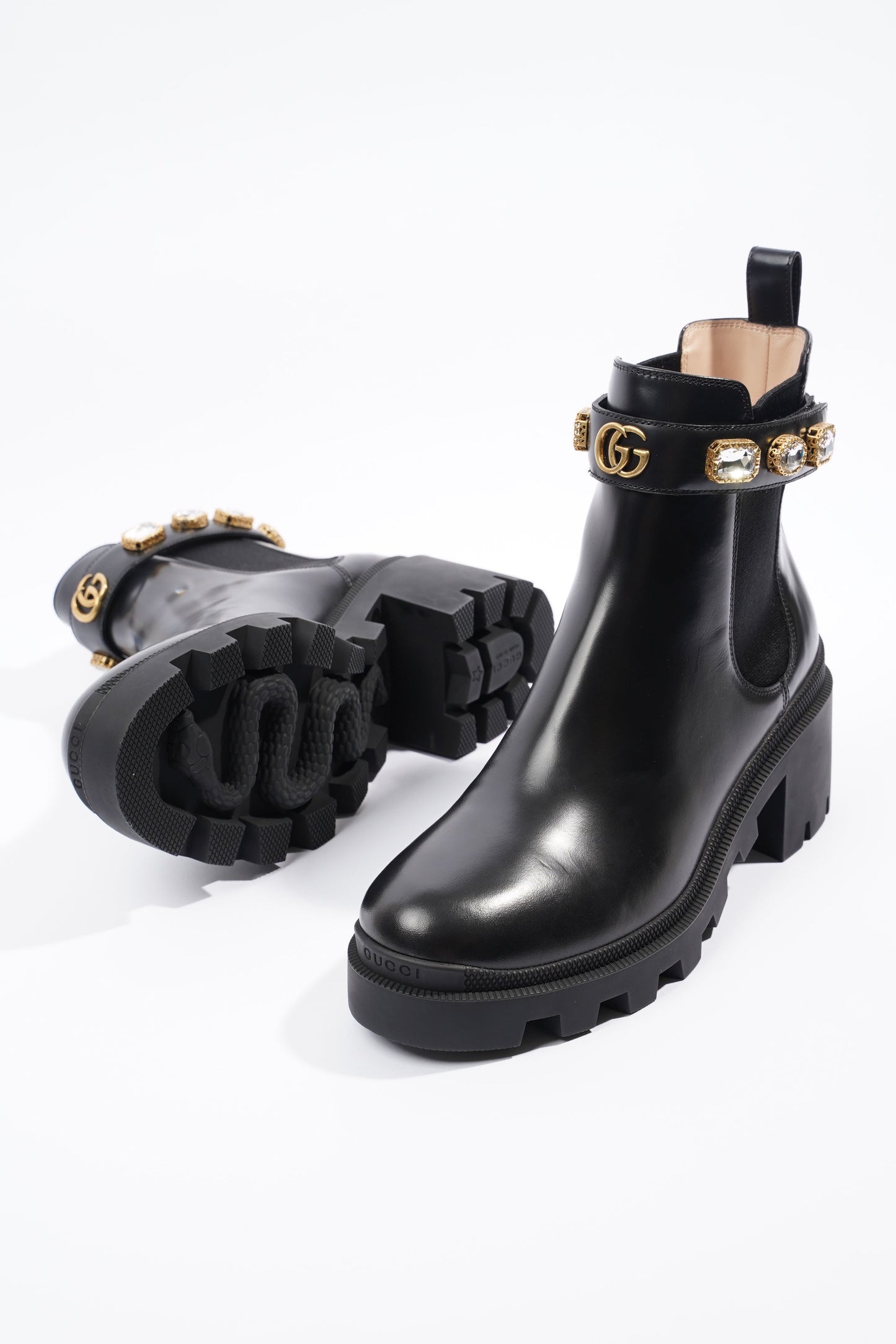 Gucci Womens Leather Ankle Boot With Belt Black EU 40 / UK 7