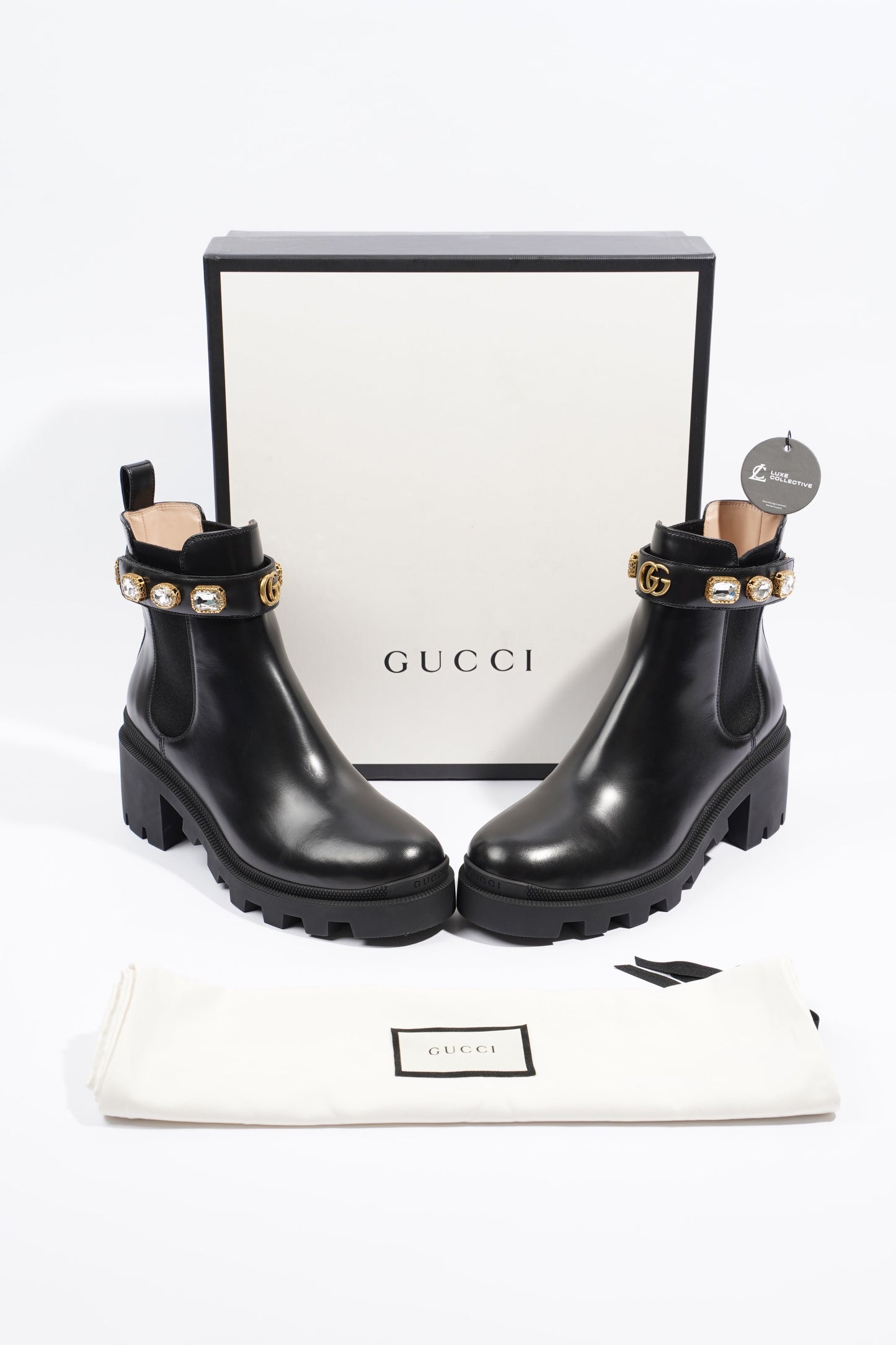 Gucci Womens Leather Ankle Boot With Belt Black EU 40 / UK 7