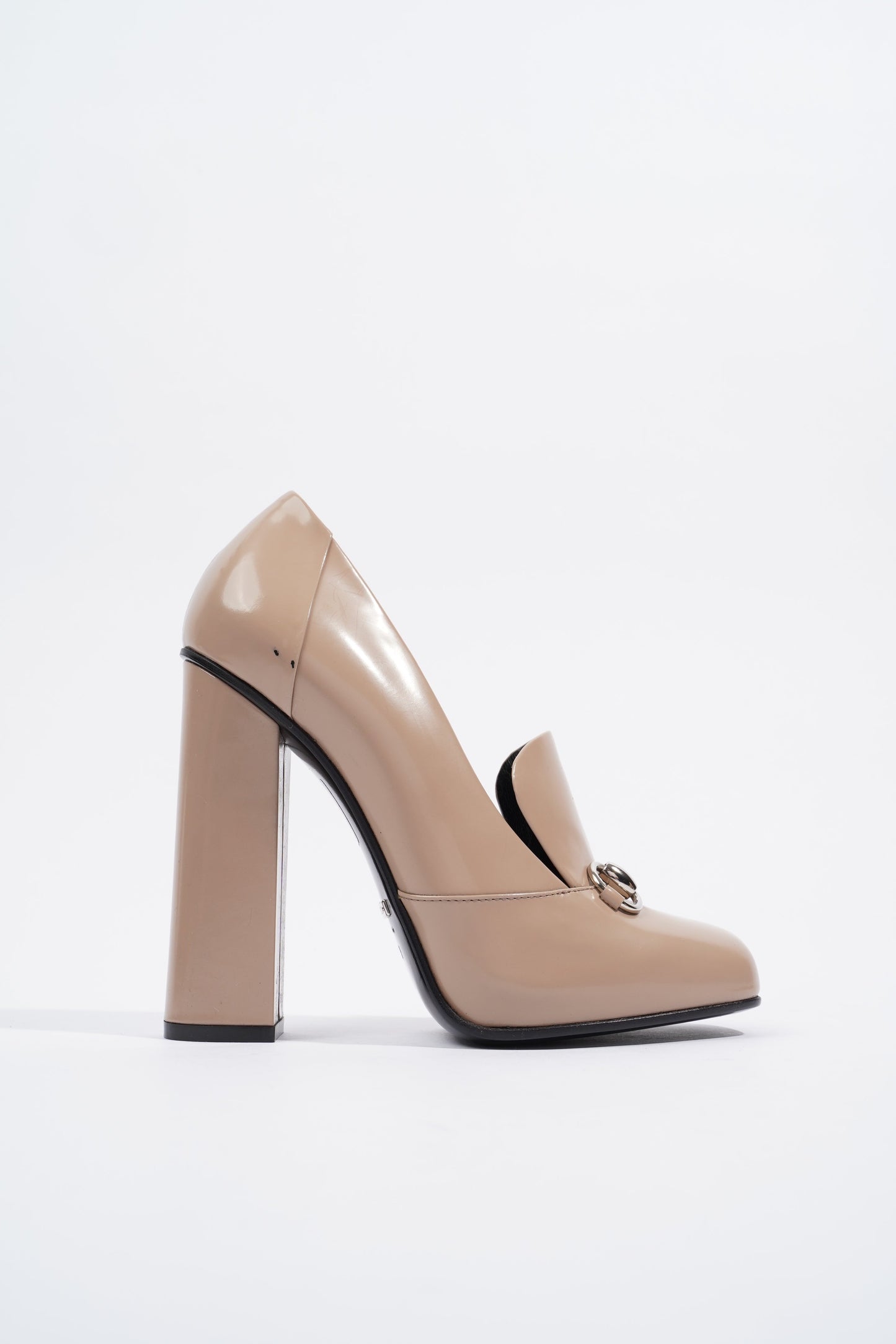 Gucci Horsebit Block Heel 130 Patent Camel EU 38 / UK 5