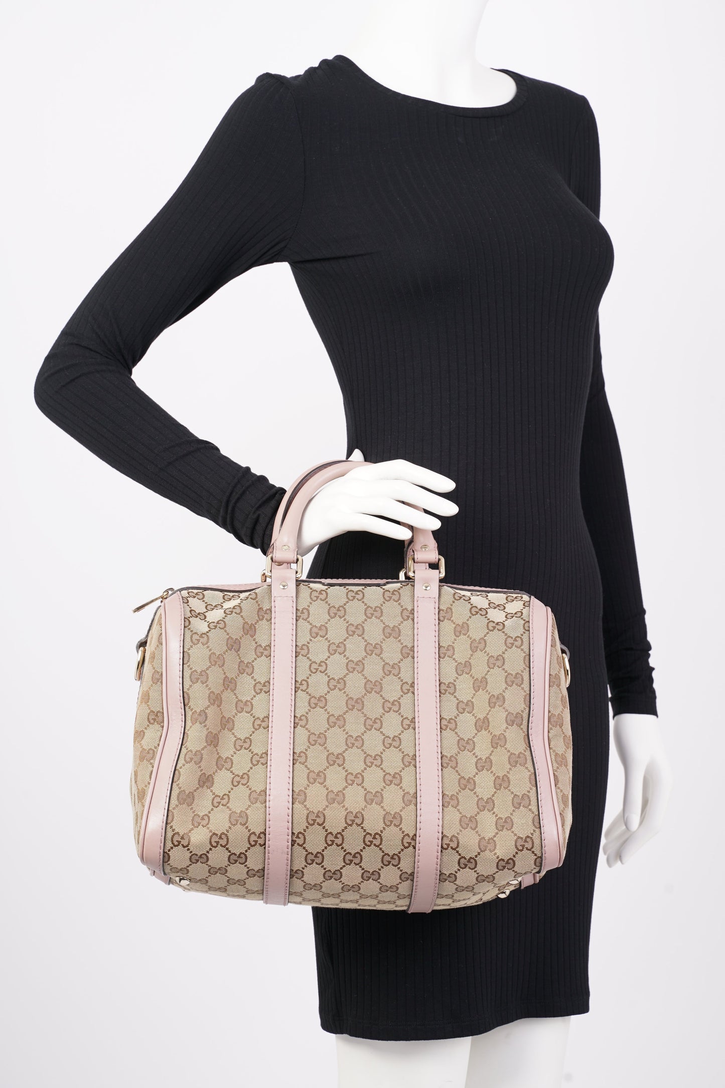 Gucci Womens Boston Bag Supreme / Pink Canvas Medium