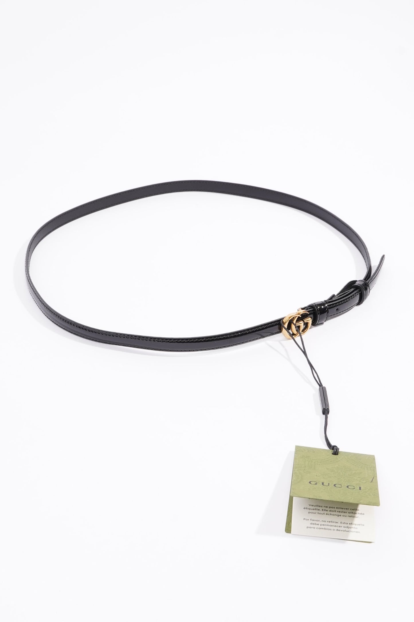 Gucci Womens Marmont Thin Belt Black Patent Leather 90cm - 36"