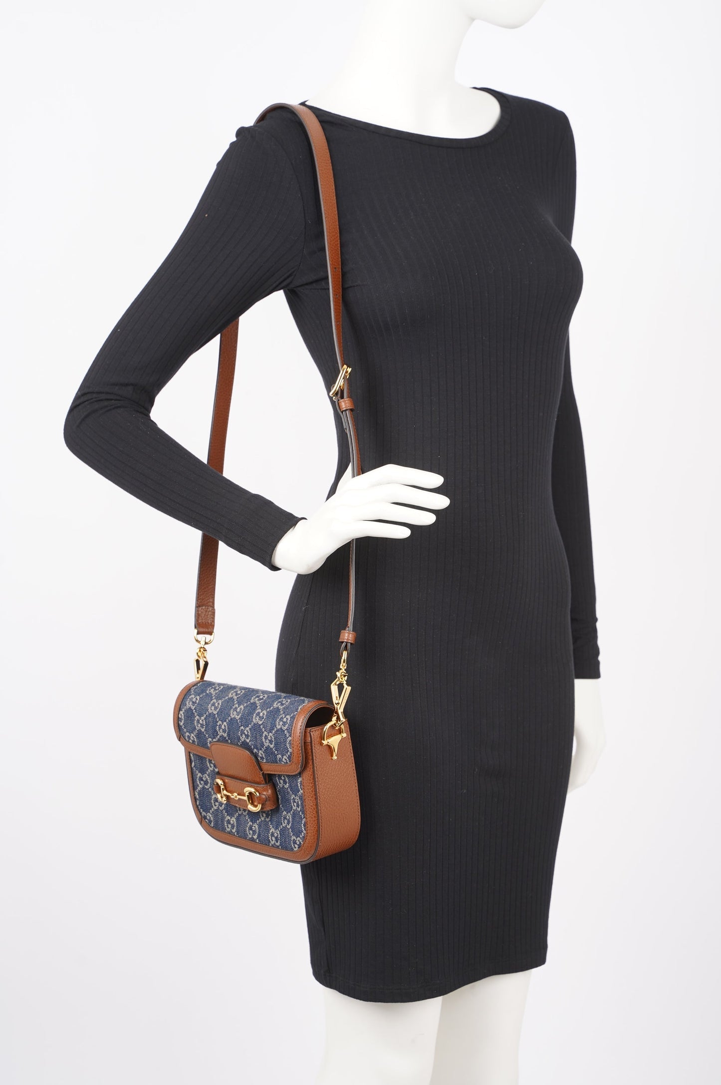 Gucci Womens Horsebit 1955 Mini Bag Demin / Brown