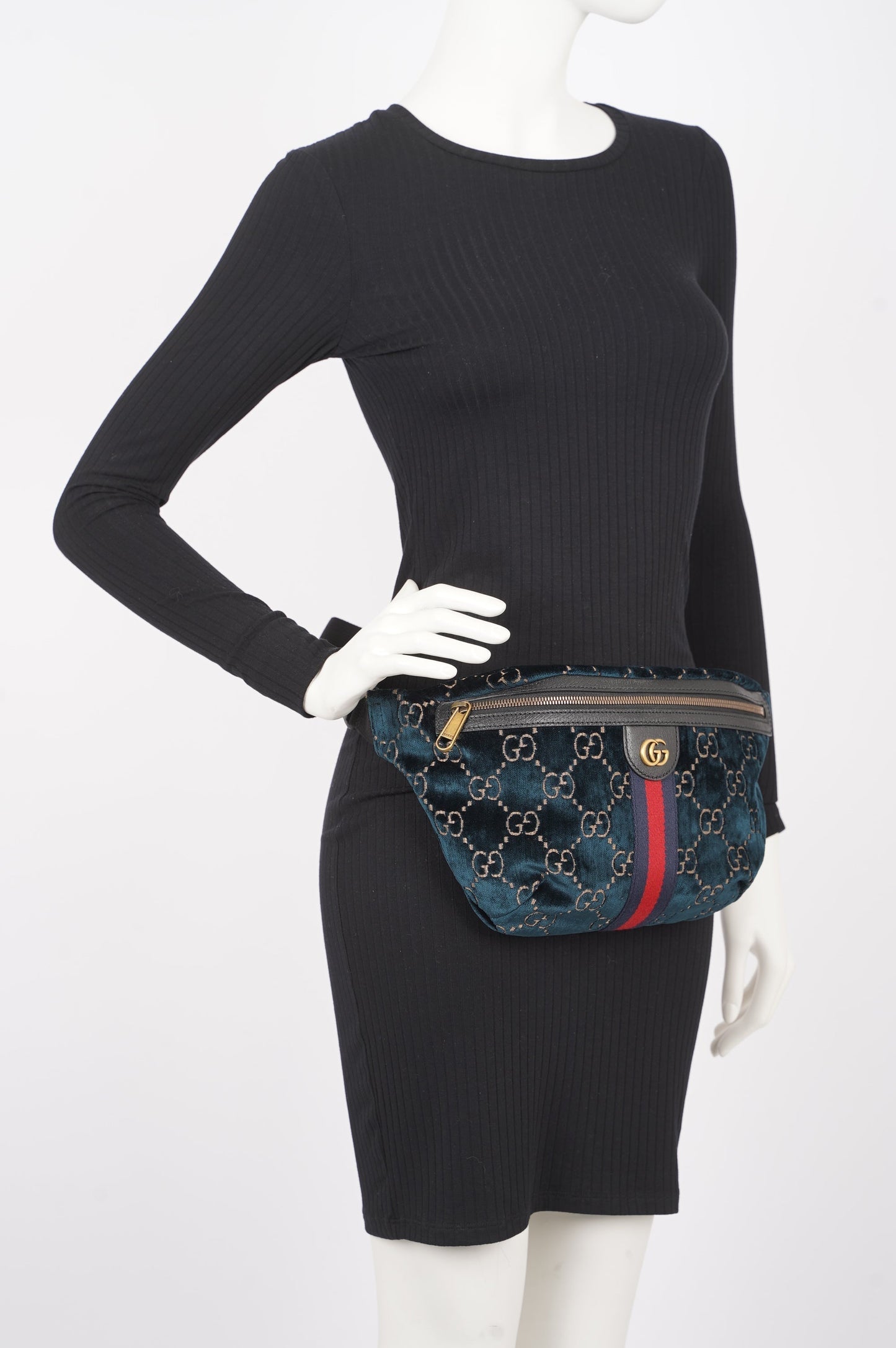 Gucci Womens Monogram Velvet Bumbag Navy