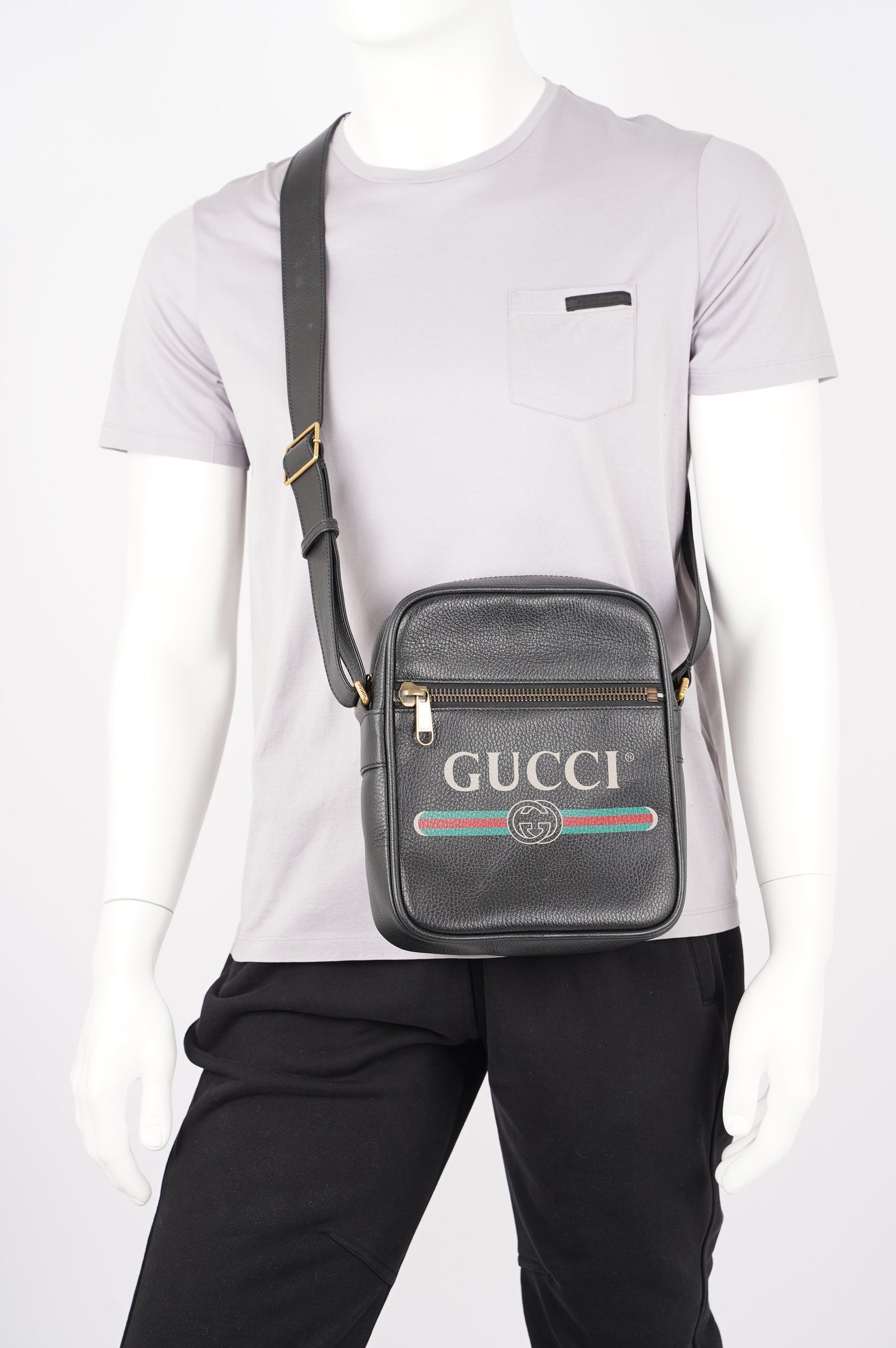 Gucci Mens Print Messenger Black Leather
