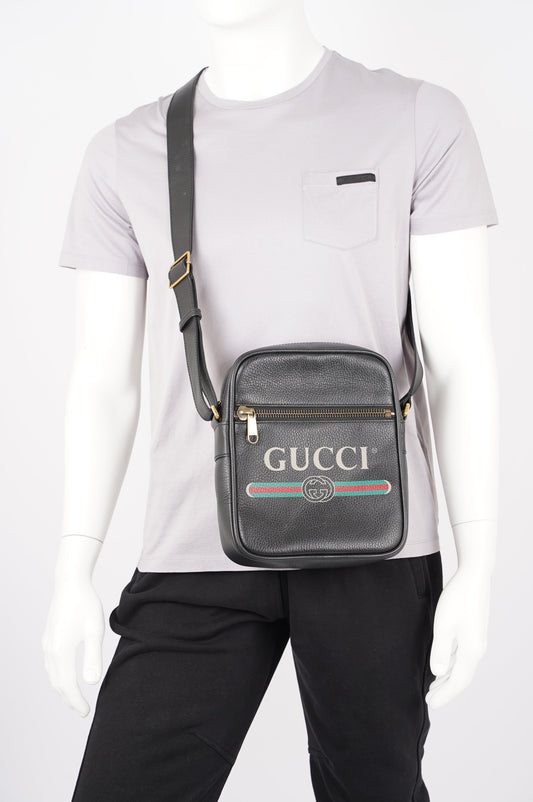 Gucci Mens Print Messenger Black Leather