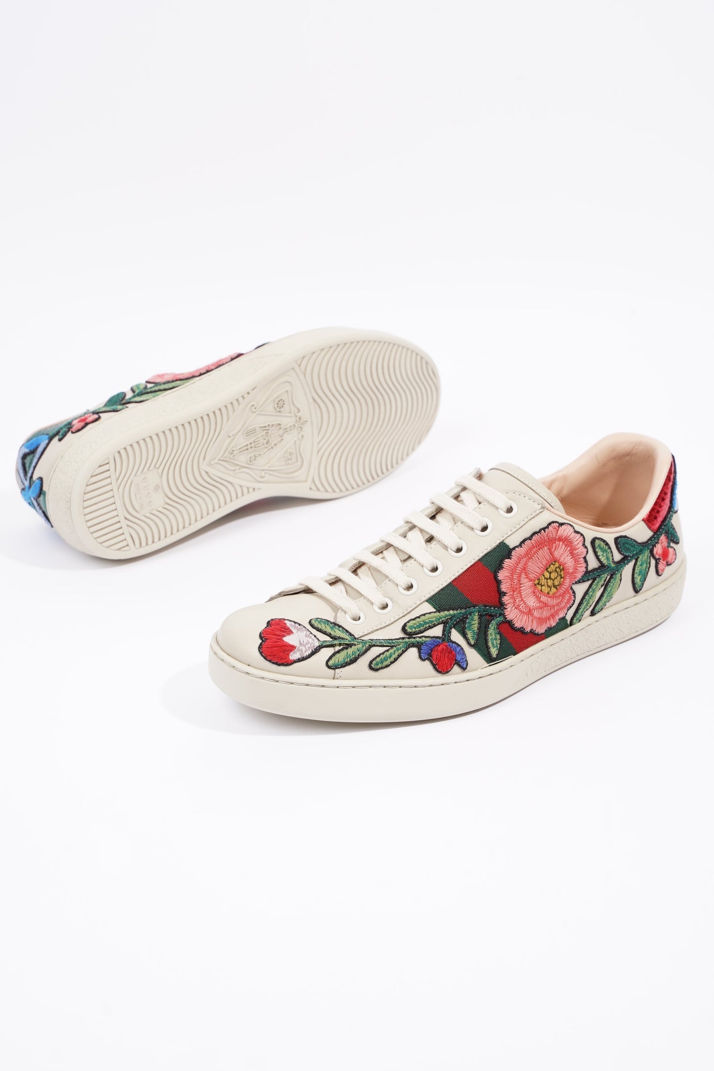 Gucci Mens Ace Floral Off White / Multi EU 40.5 / UK 6.5