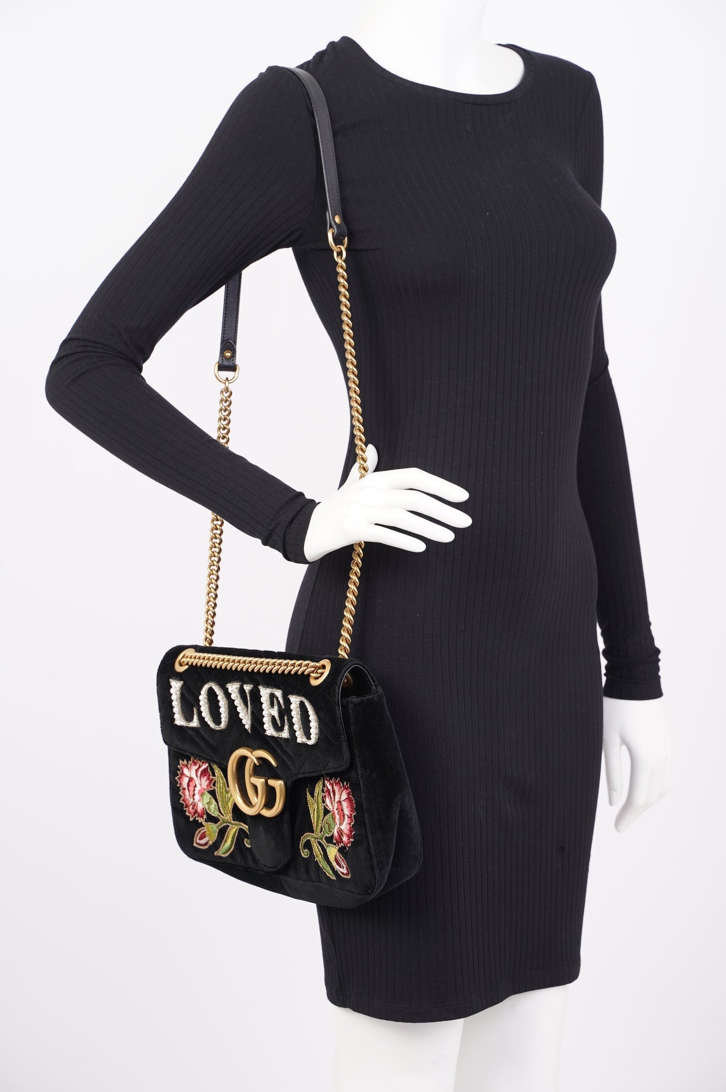 Gucci Mamont Loved Flap Black Embroidery / Velvet Medium