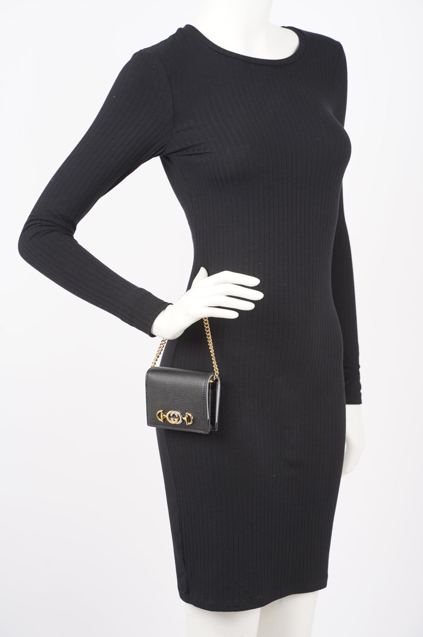 Gucci Womens Zumi Card Case Wallet Black / Gold
