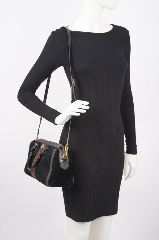Gucci Womens Ophidia Boston Bag Black / Green / Red