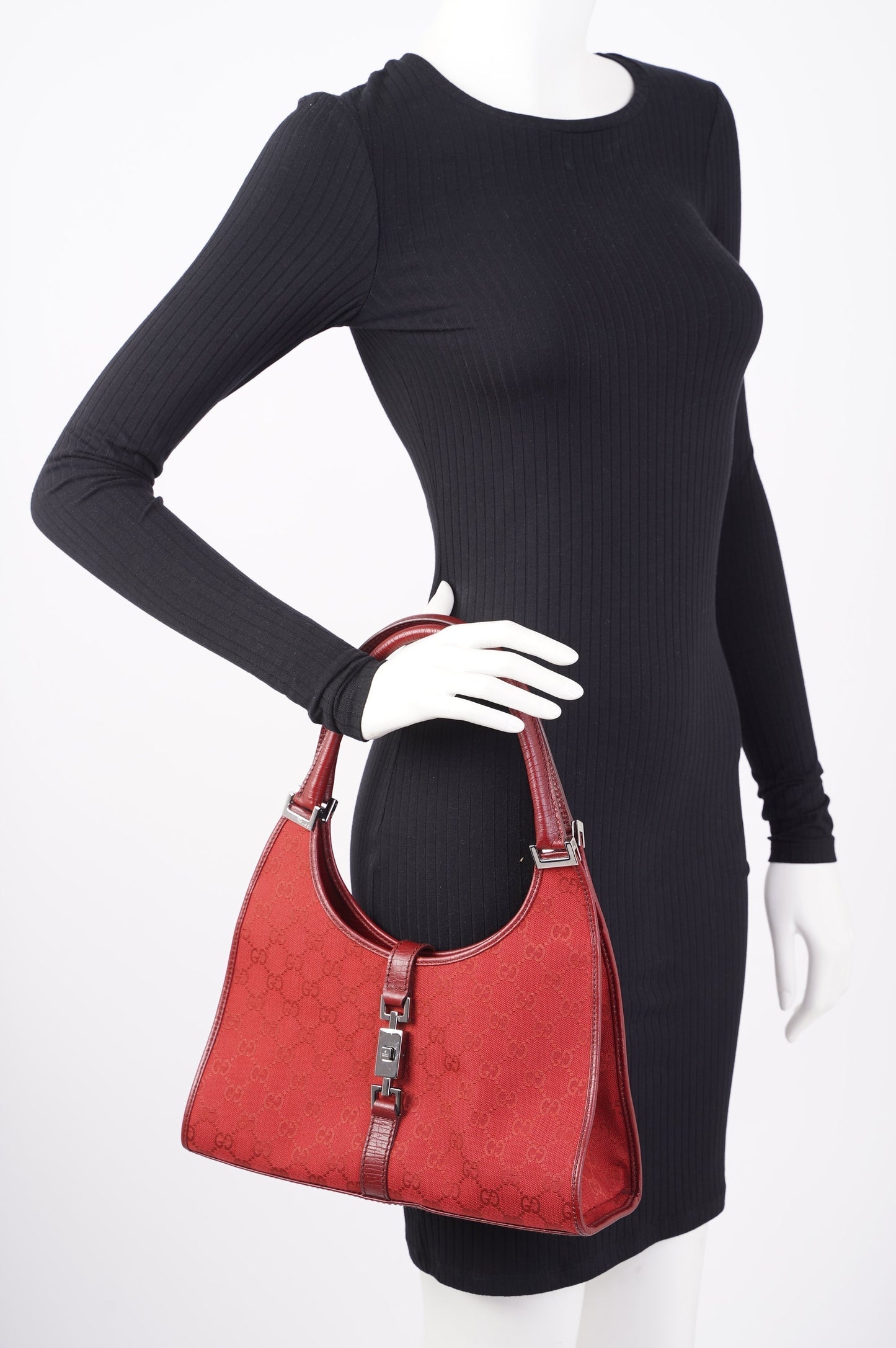 Gucci Womens Vintage Jackie O Red Monogram Canvas