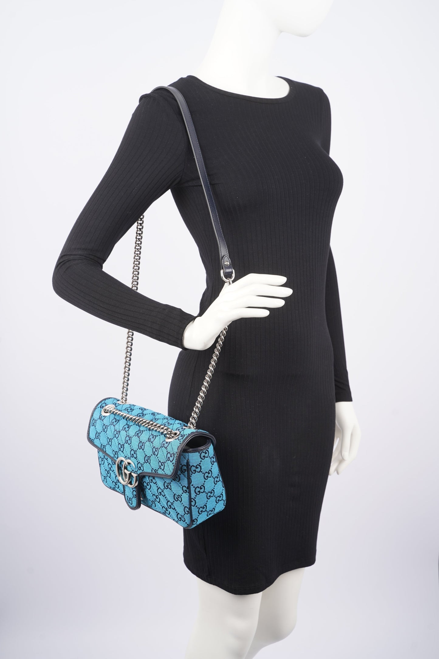 Gucci Womens GG Marmont Flap Bag Blue Small