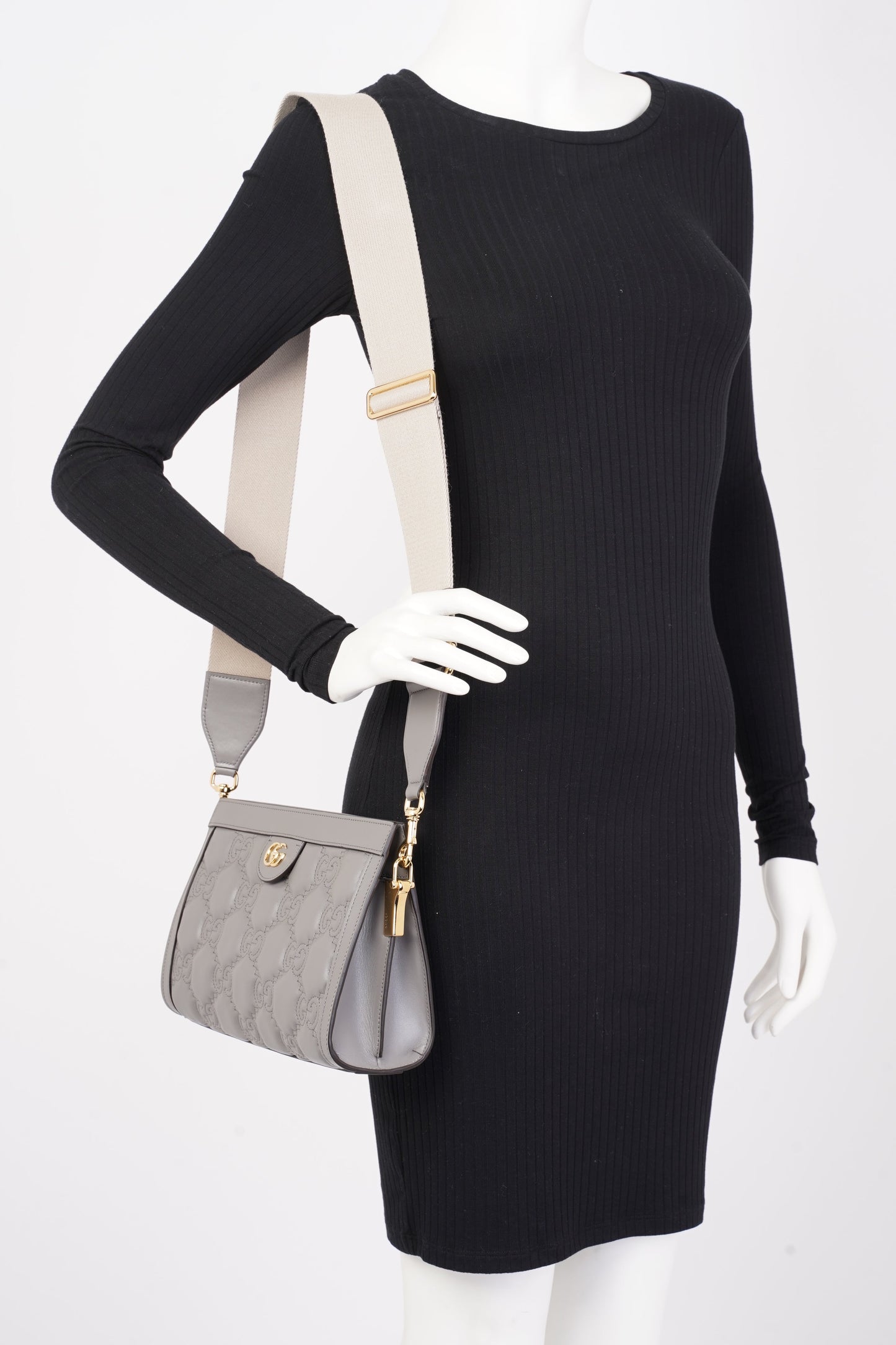 Gucci GG Matelasse Grey Matelasse Leather Small