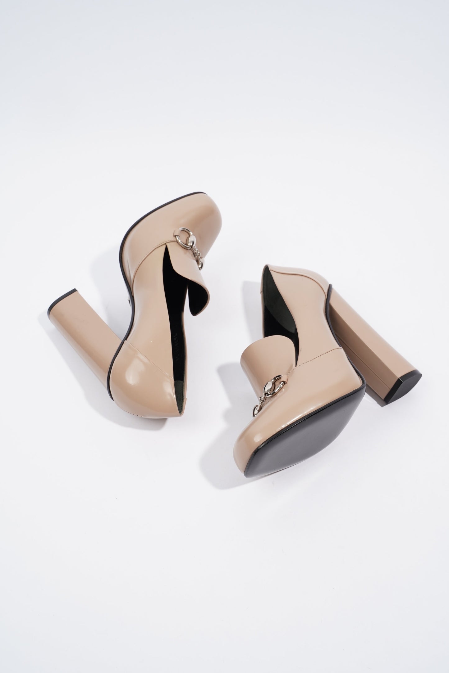 Gucci Horsebit Block Heel 130 Patent Camel EU 38 / UK 5