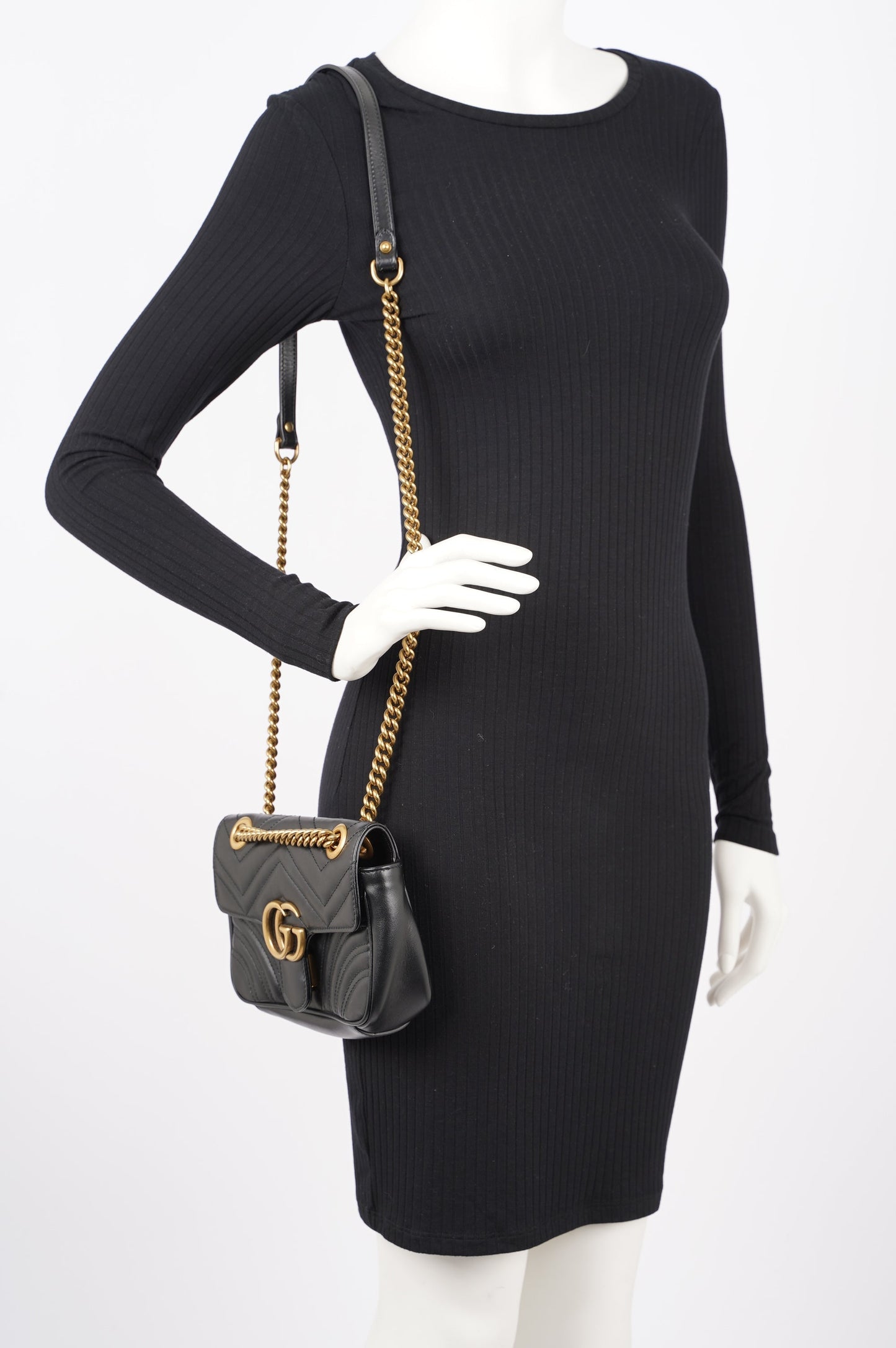 Gucci Womens Marmont Flap Black / Gold Mini