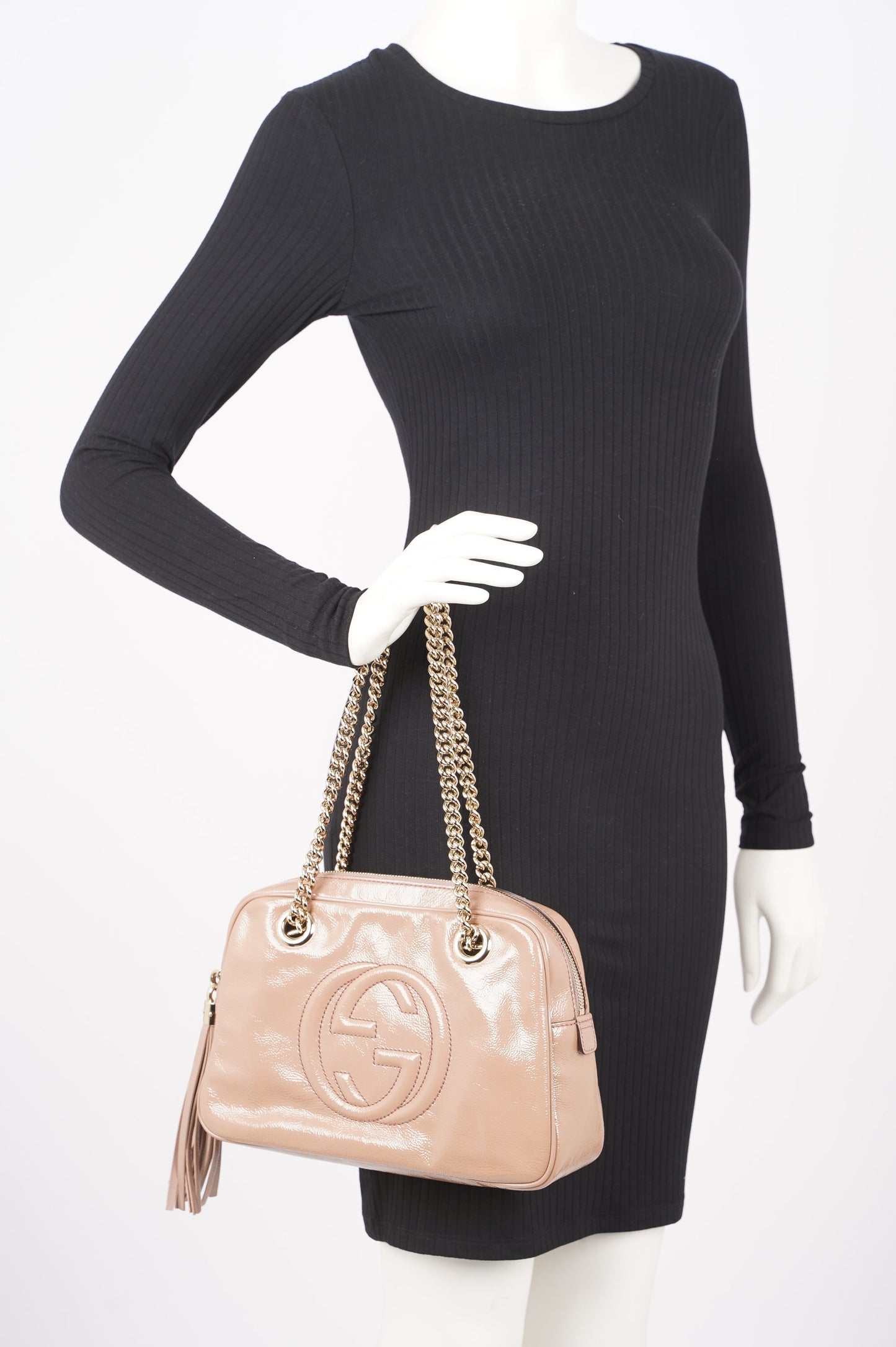 Gucci Womens Soho Chain Bag Nude Leather Medium