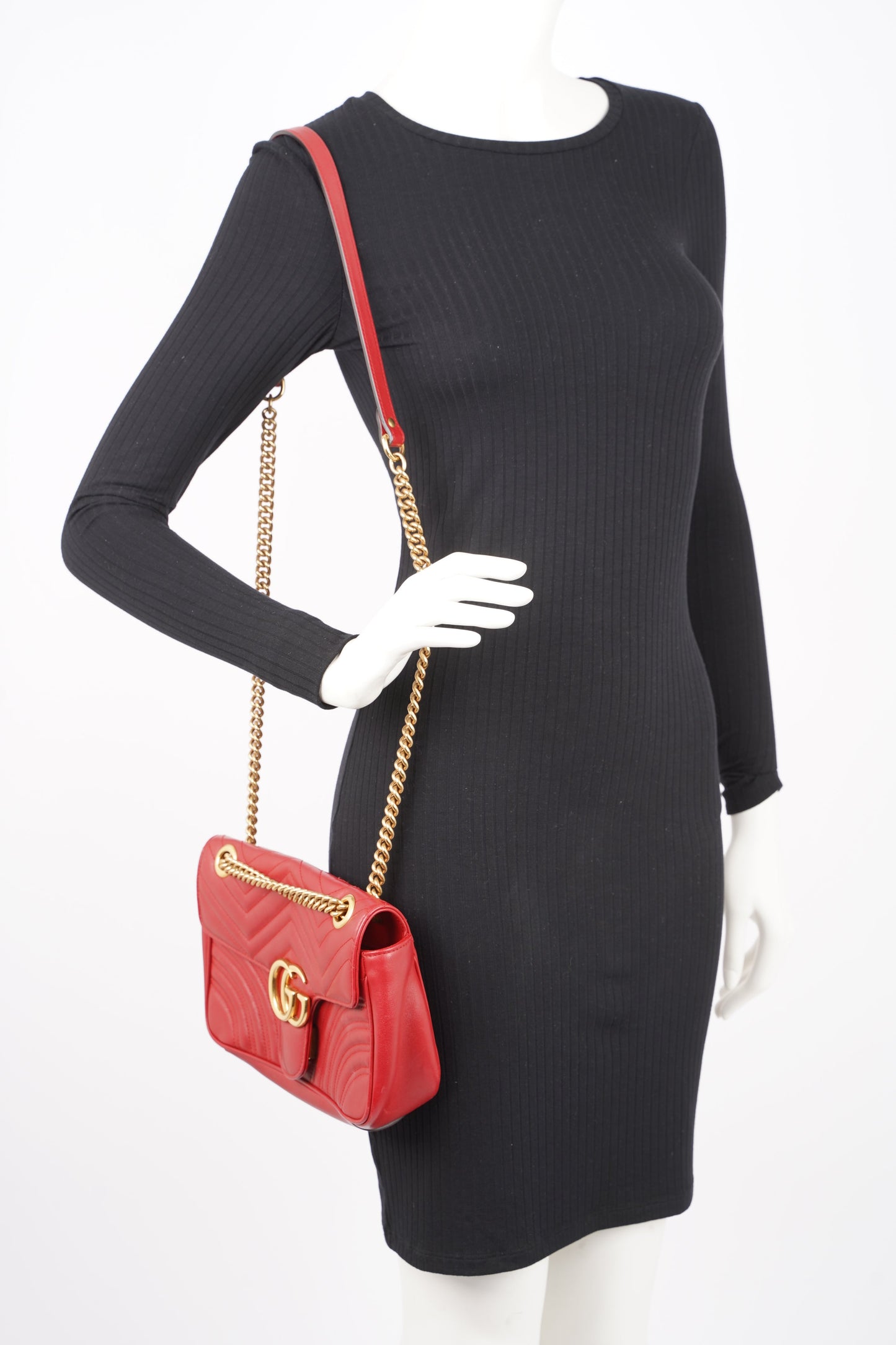 Gucci Womens Marmont Flap Red Gold Small