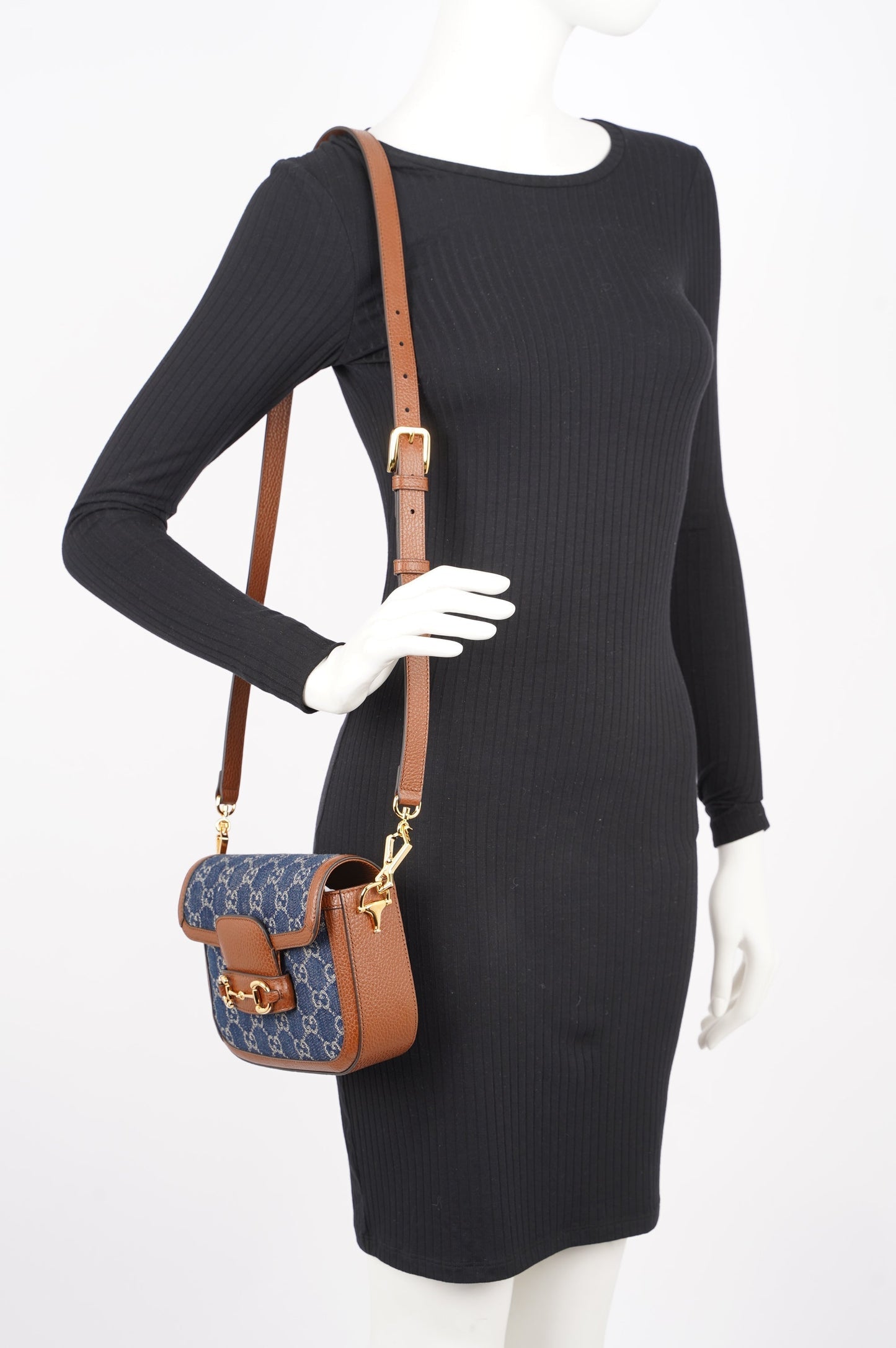Gucci Womens Horsebit 1955 Mini Bag Demin / Brown