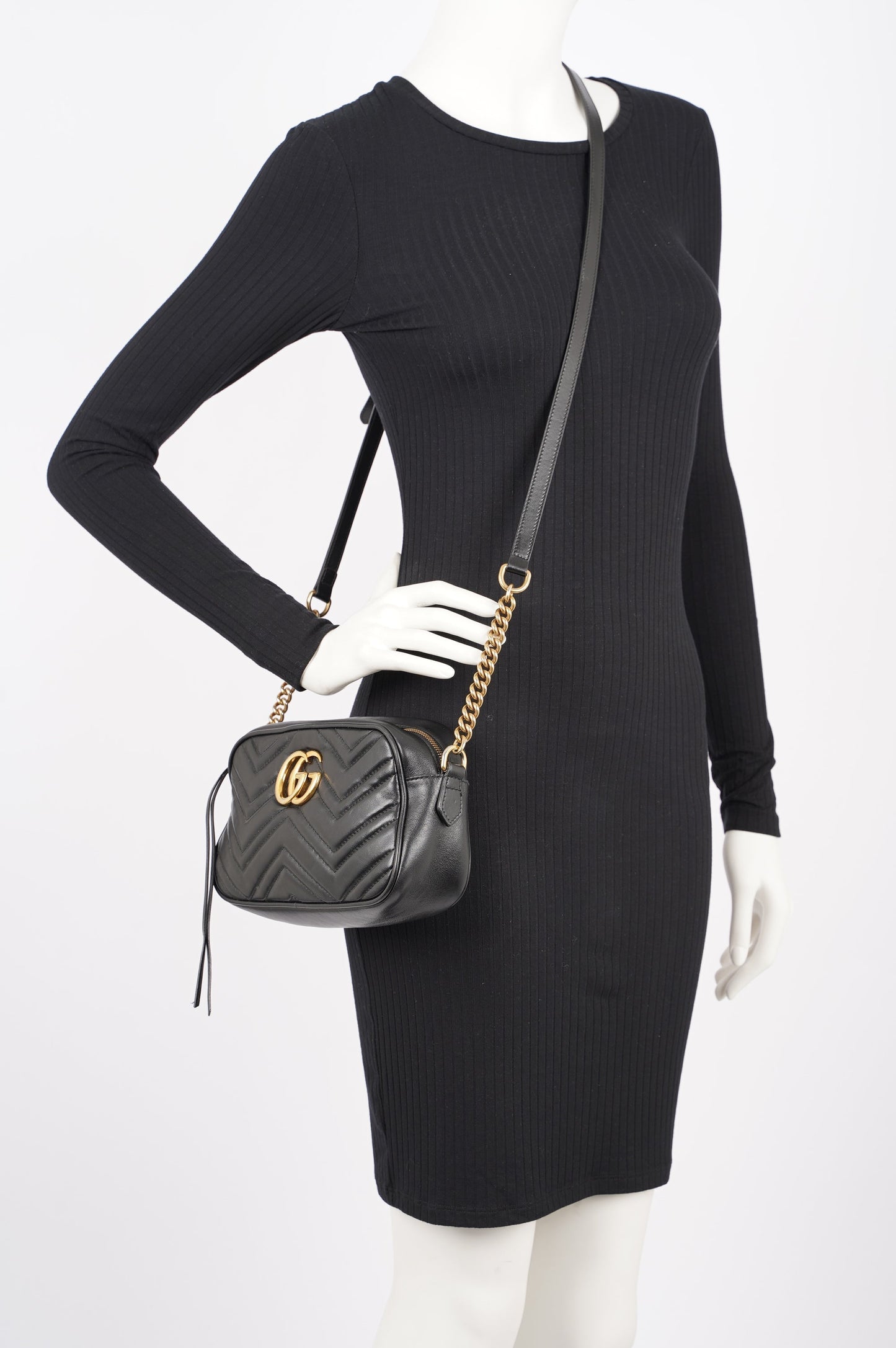 Gucci Womens Marmont Zip Black / Gold Small