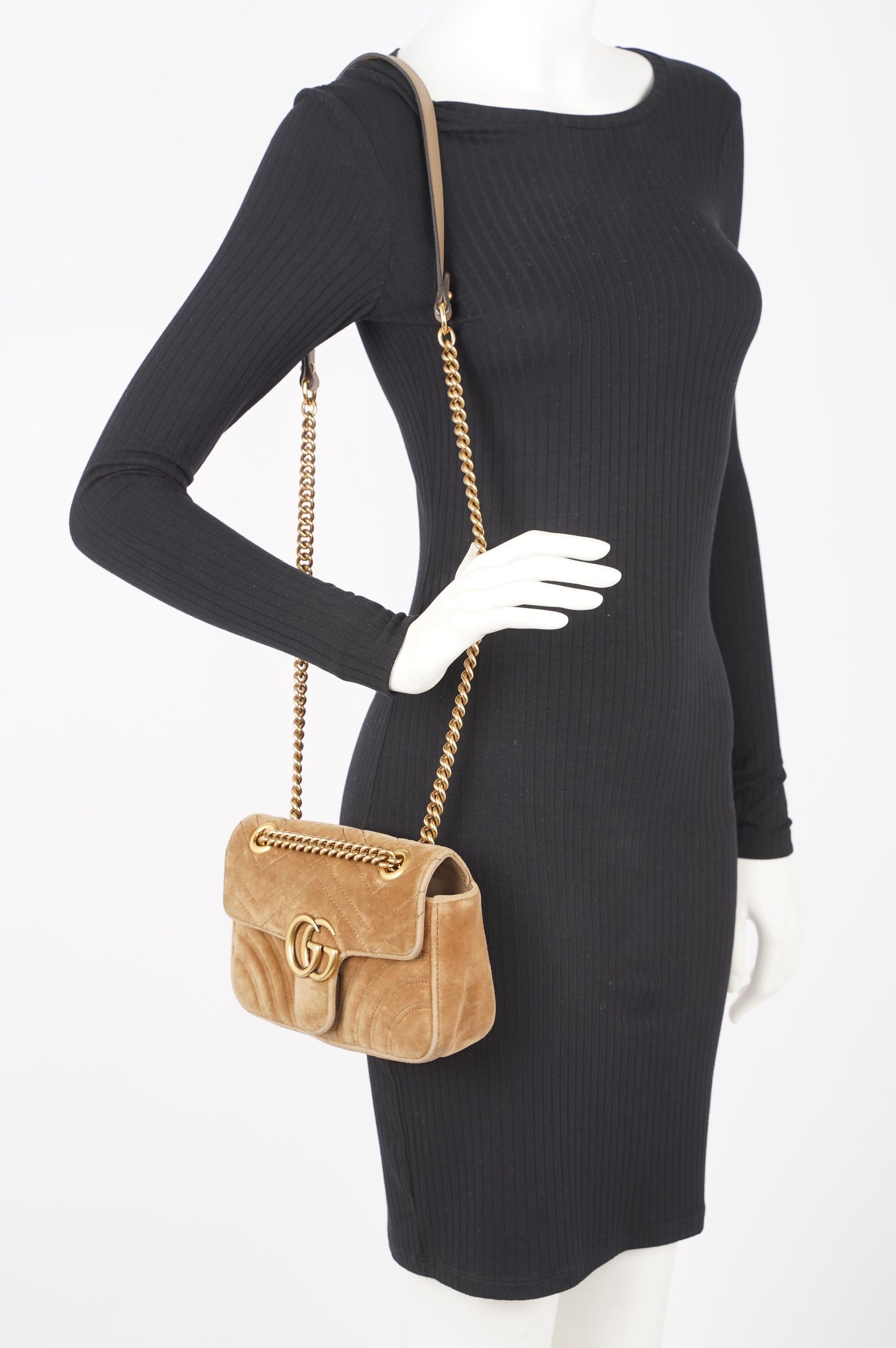 Gucci Womens GG Marmont Flap Bag Caramel Small
