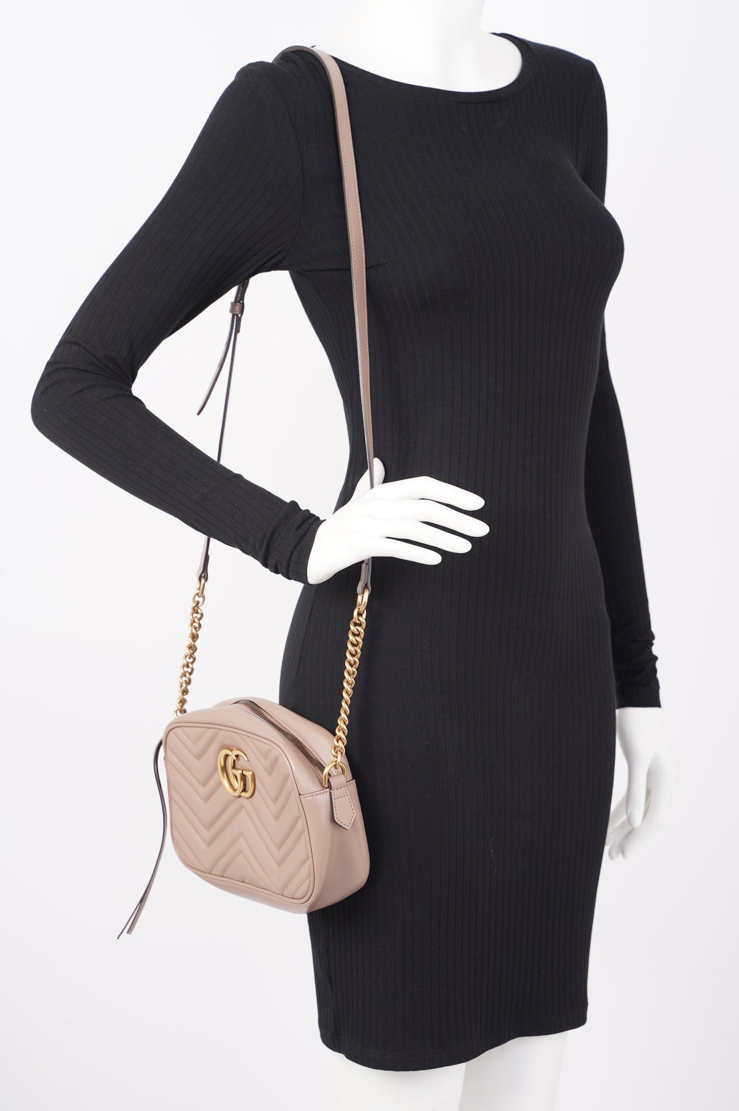 Gucci Womens Marmont Zip Bag Mauve Leather Small