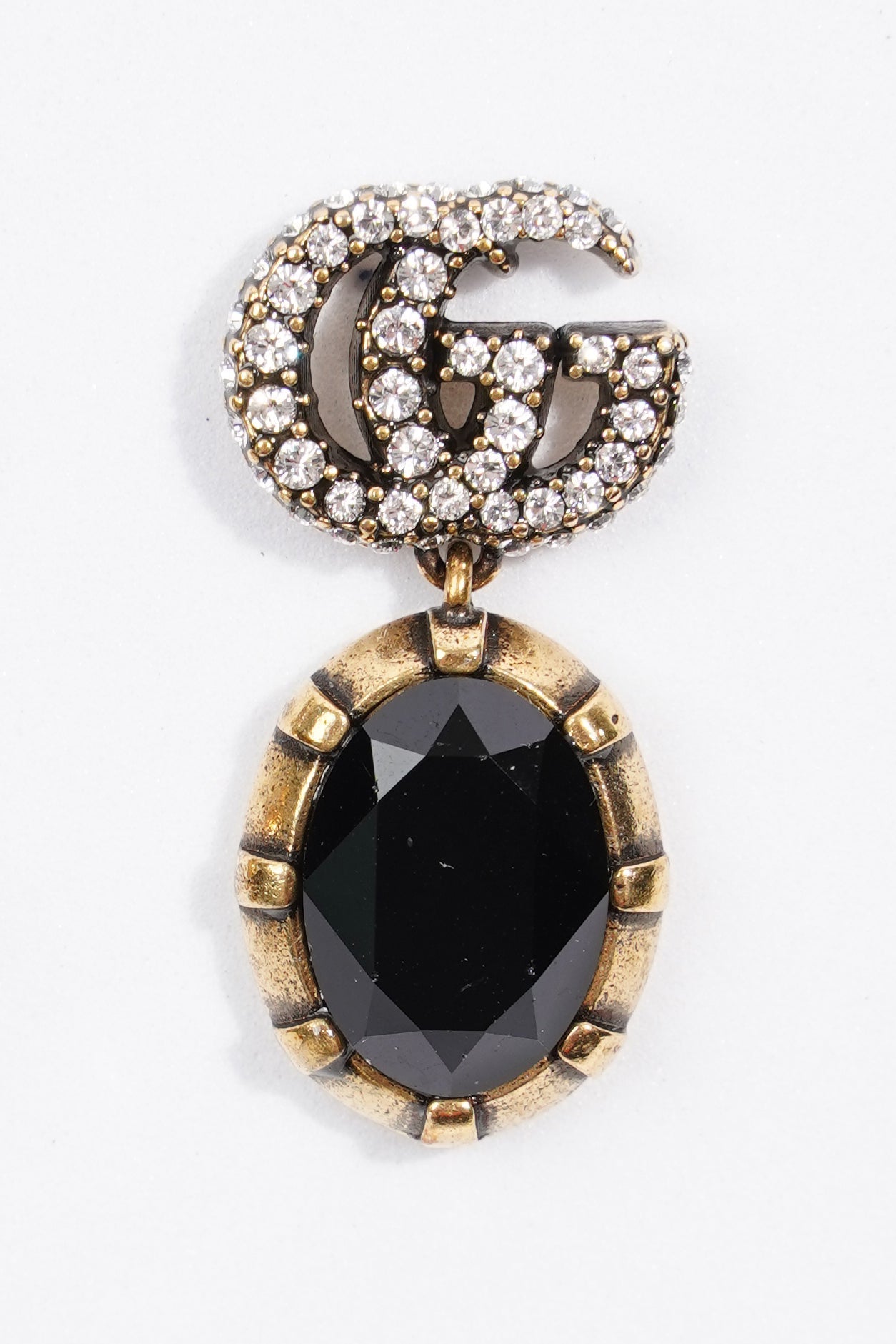 Gucci Womens GG Pendant Earrings Black / Gold Finish Base Metal / Rhinestone
