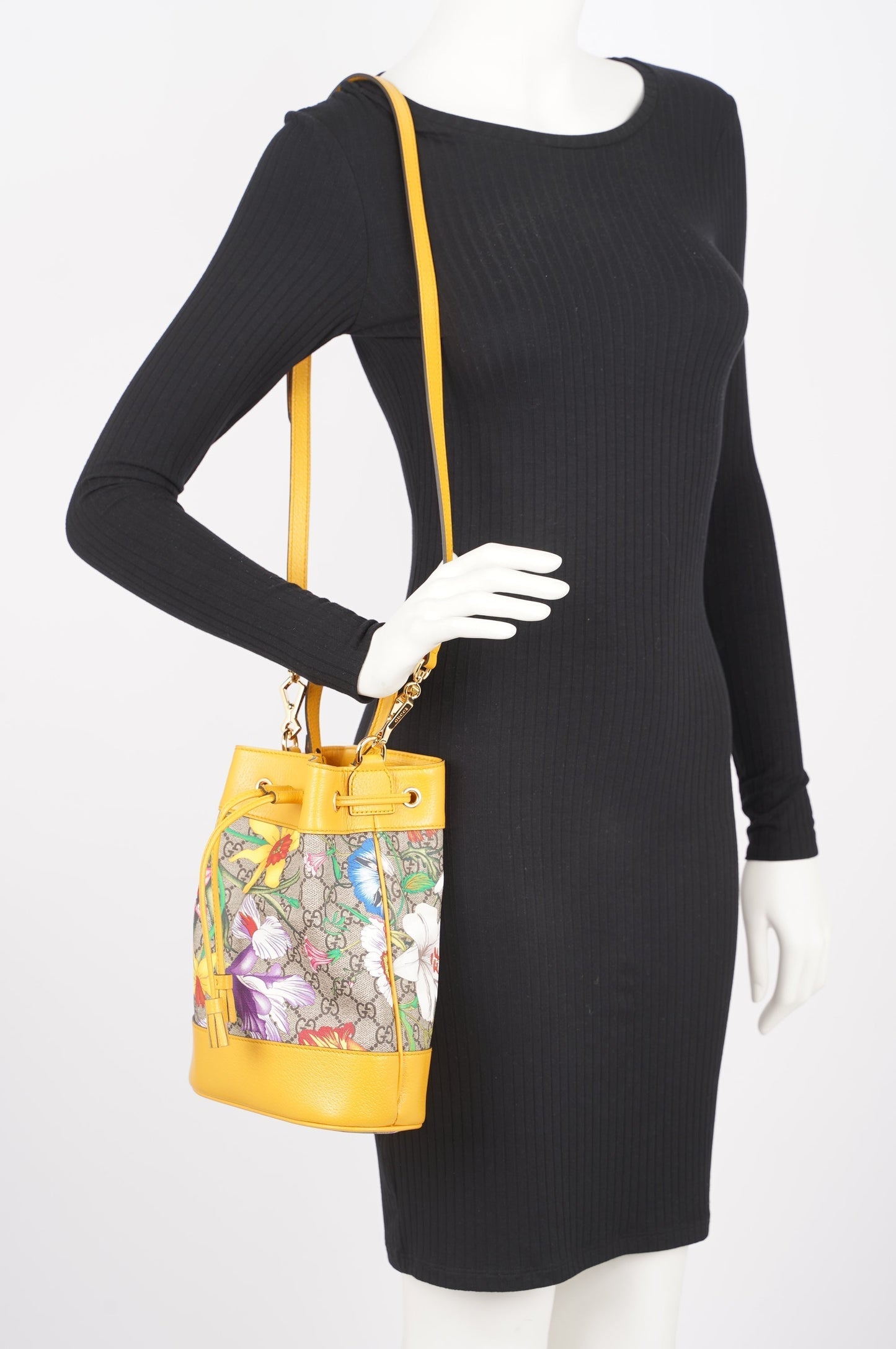 Gucci Womens Ophidia GG Flora Bucket Bag Yellow / Floral Canvas