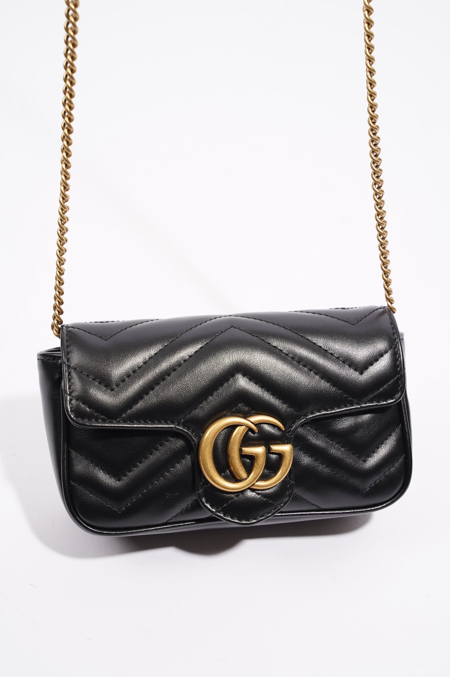 Gucci Womens Marmont Flap Black / Gold Super Mini
