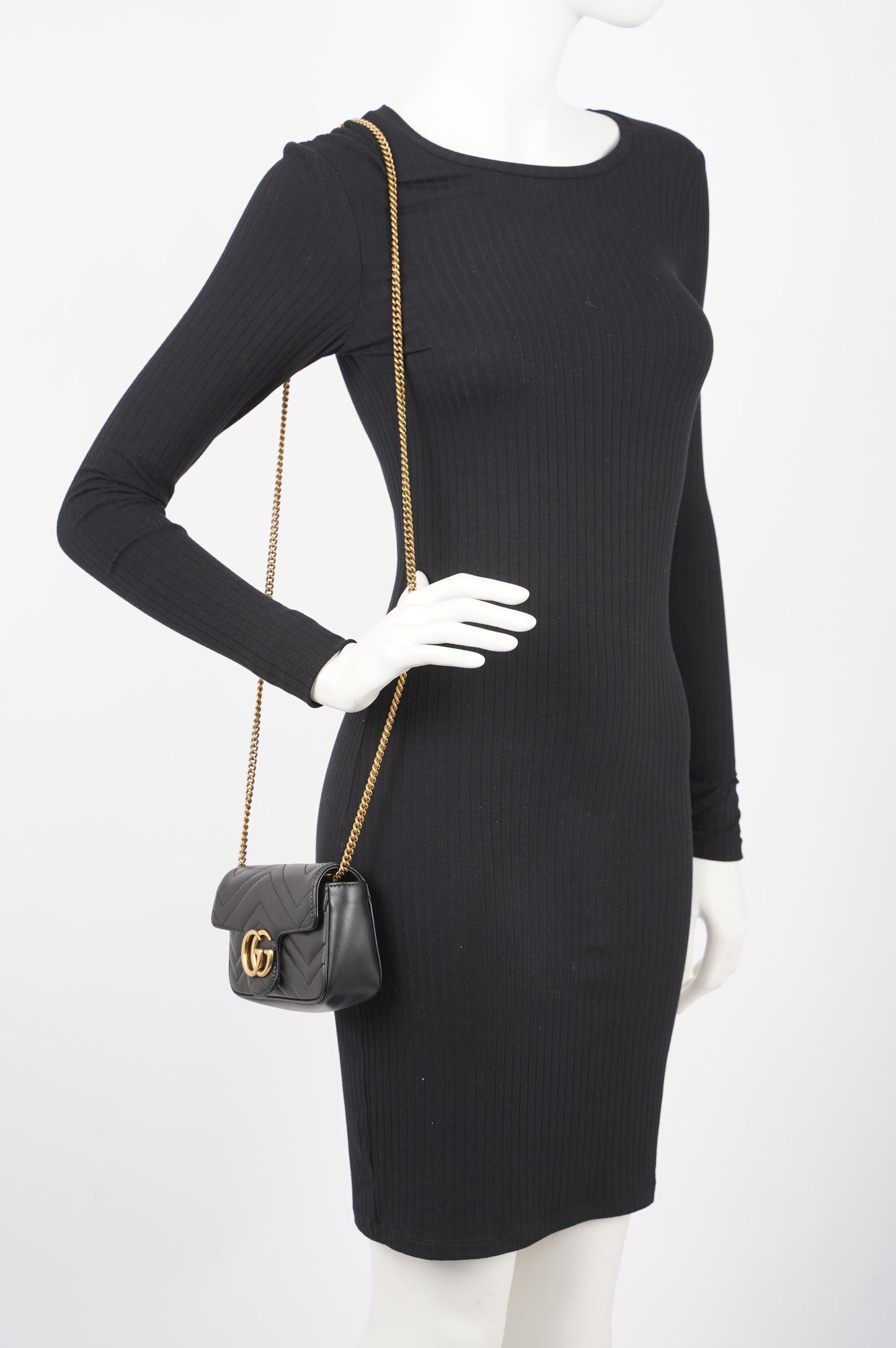 Gucci Womens Marmont Flap Black / Gold Super Mini