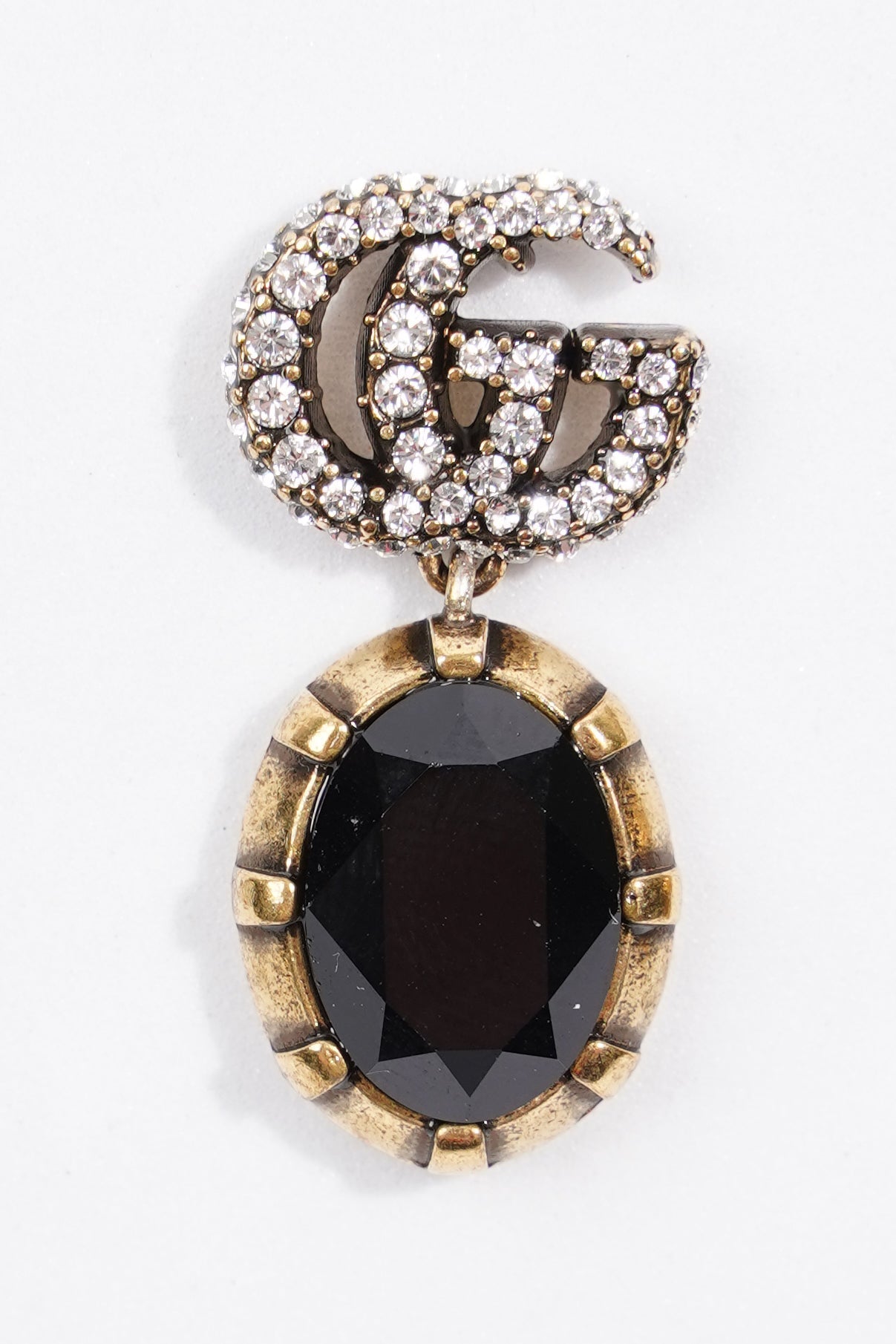 Gucci Womens GG Pendant Earrings Black / Gold Finish Base Metal / Rhinestone