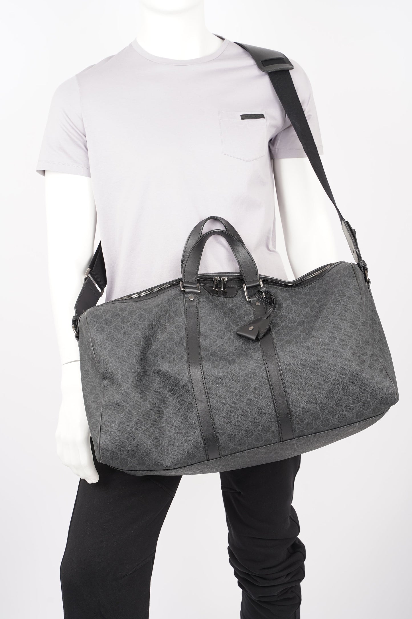Gucci Mens GG Duffle Bag Grey Canvas