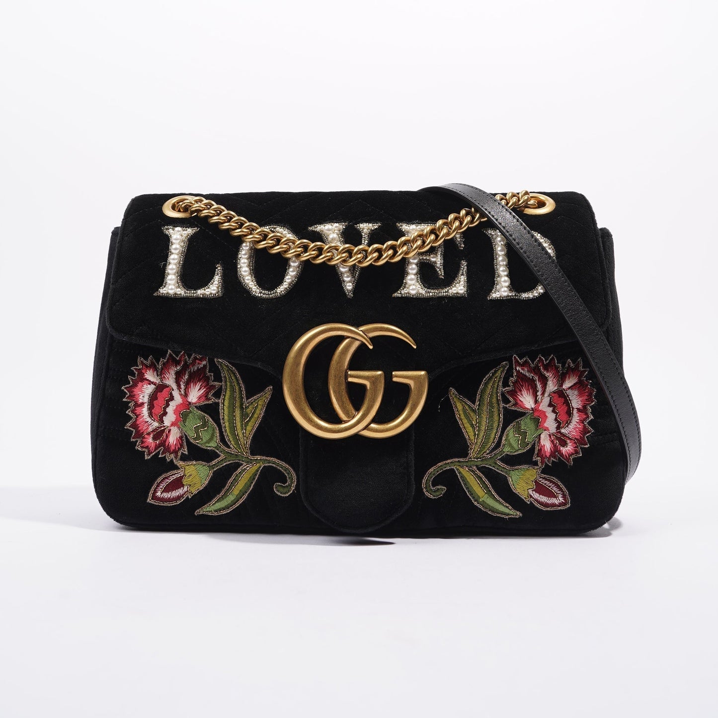 Gucci Womens Marmont Loved Flap Black Multi Medium